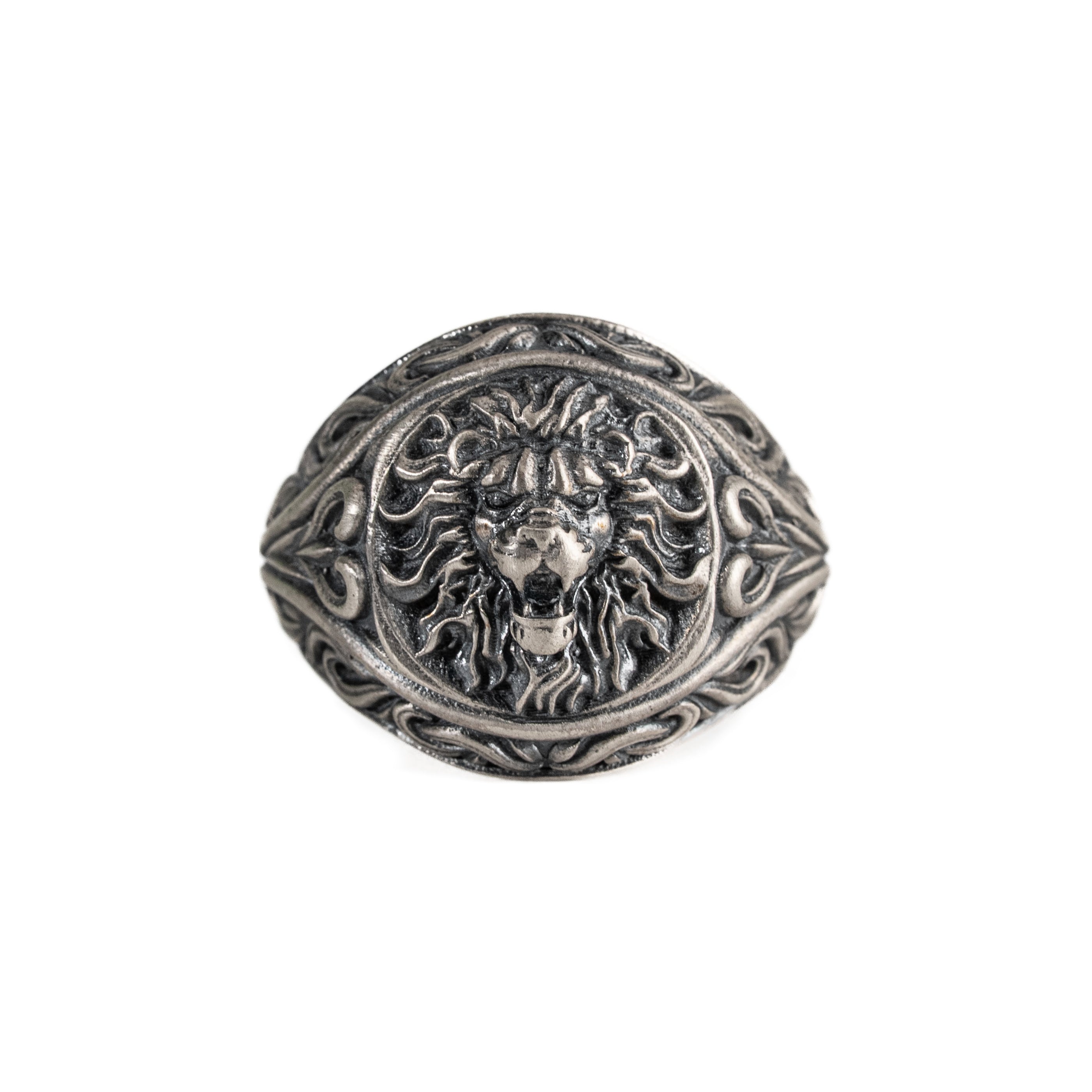 Lion Head Silver Ring – 925 Sterling Silver Gothic Signet with Oxidized Finish