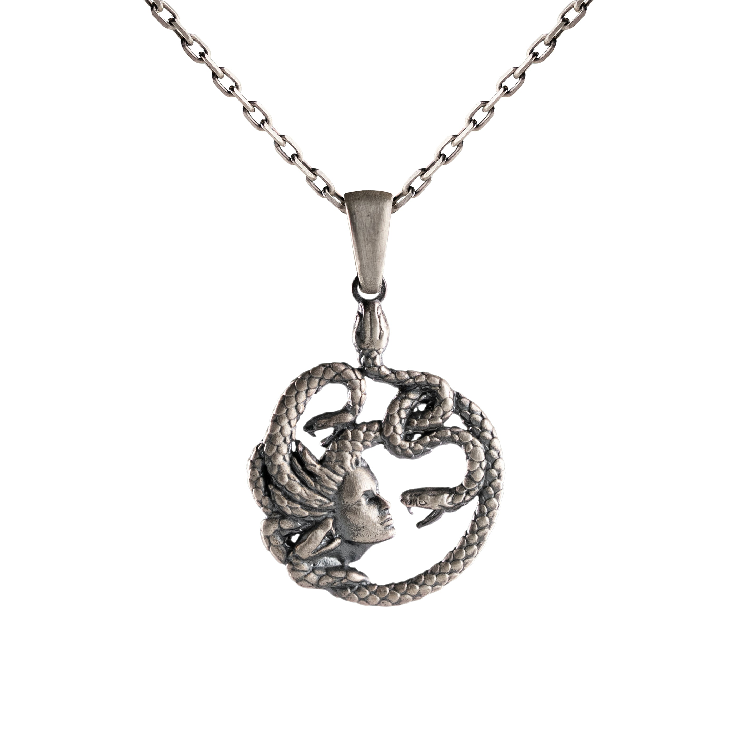 Medusa Silver Necklace Sterling 925 Silver Pendant Gothic Snake Mythology
