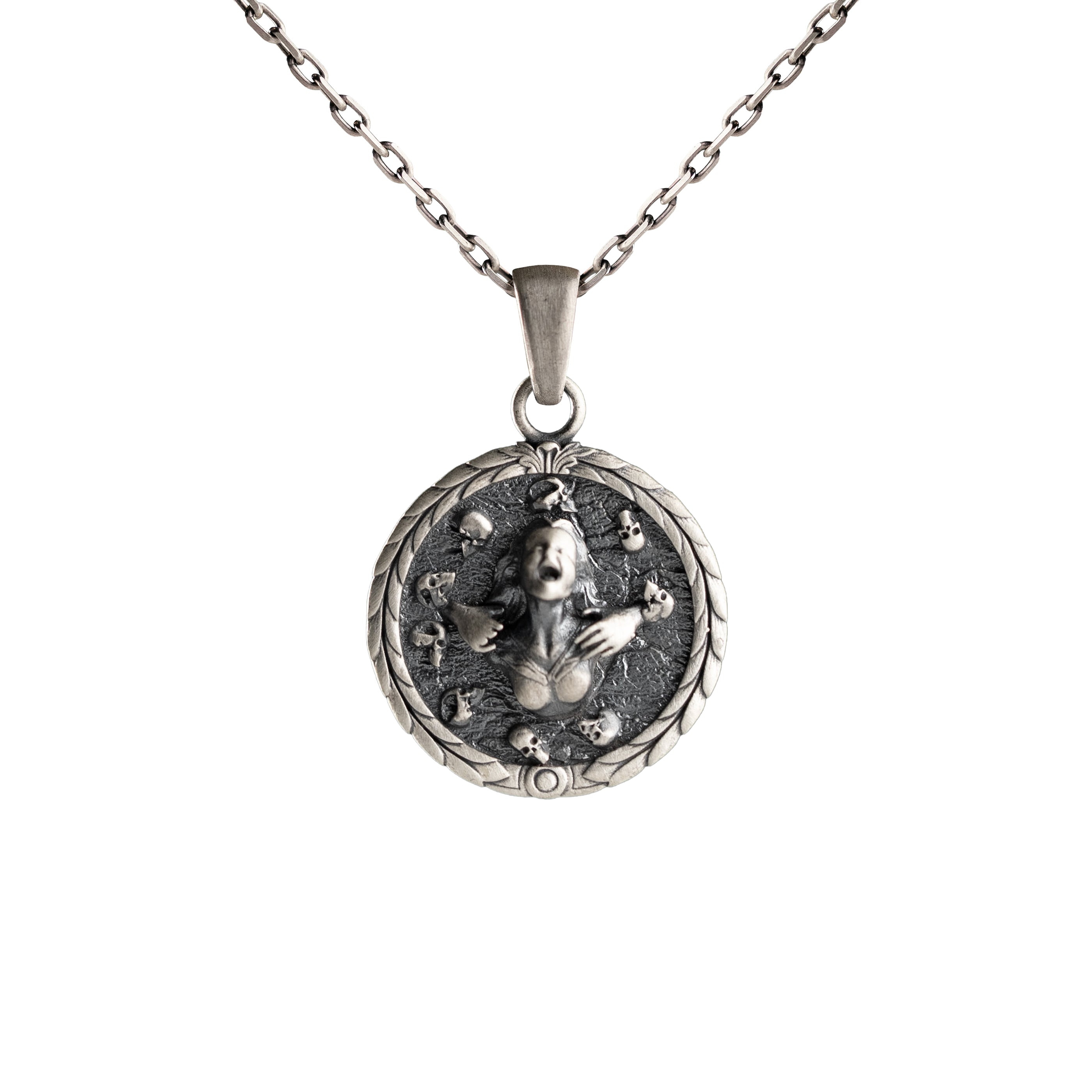 Memento Mori Necklace Sterling Silver Skull Pendant Gothic Biker Amulet
