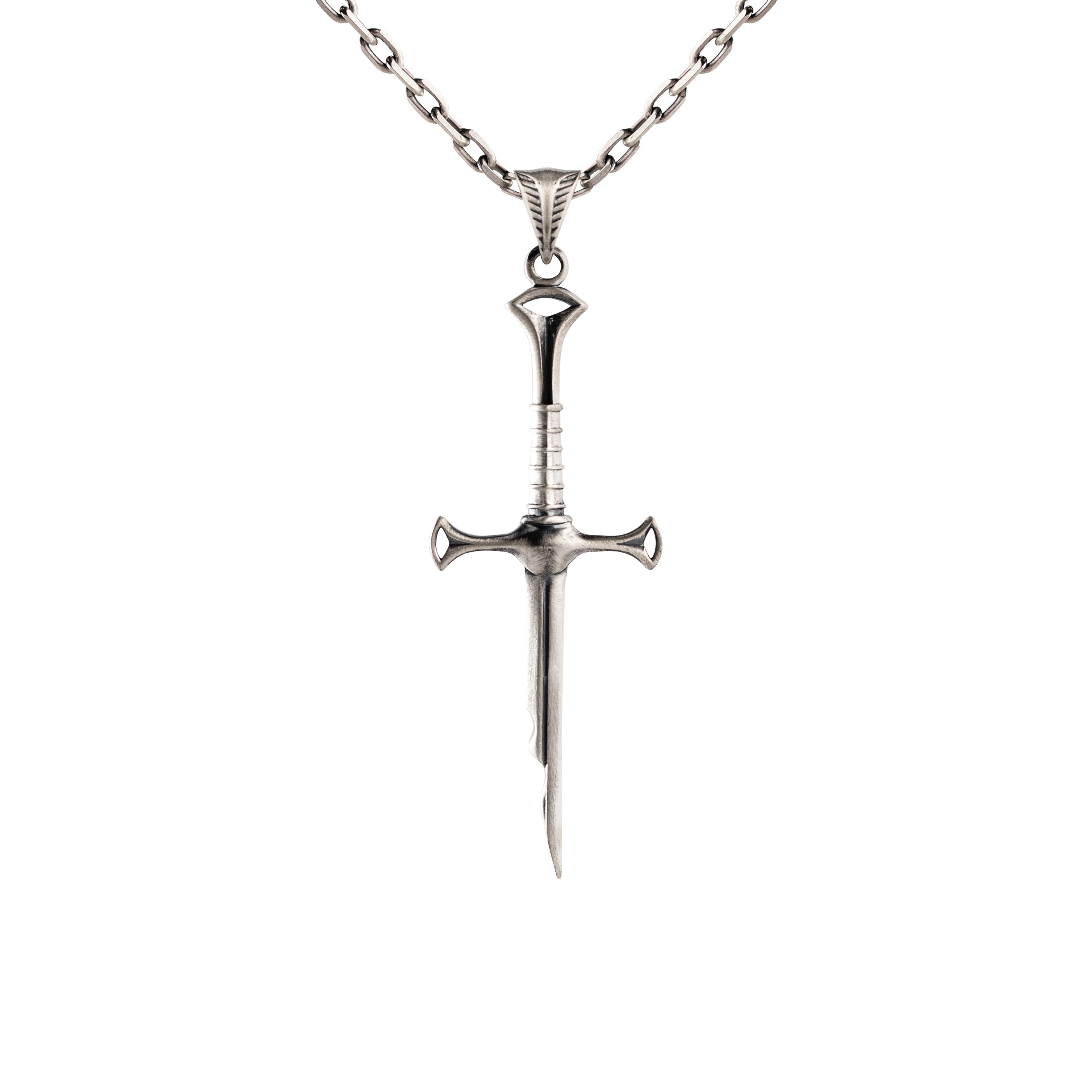 Narsil Broken Sword Necklace – Handmade Sterling Silver Fantasy Pendant