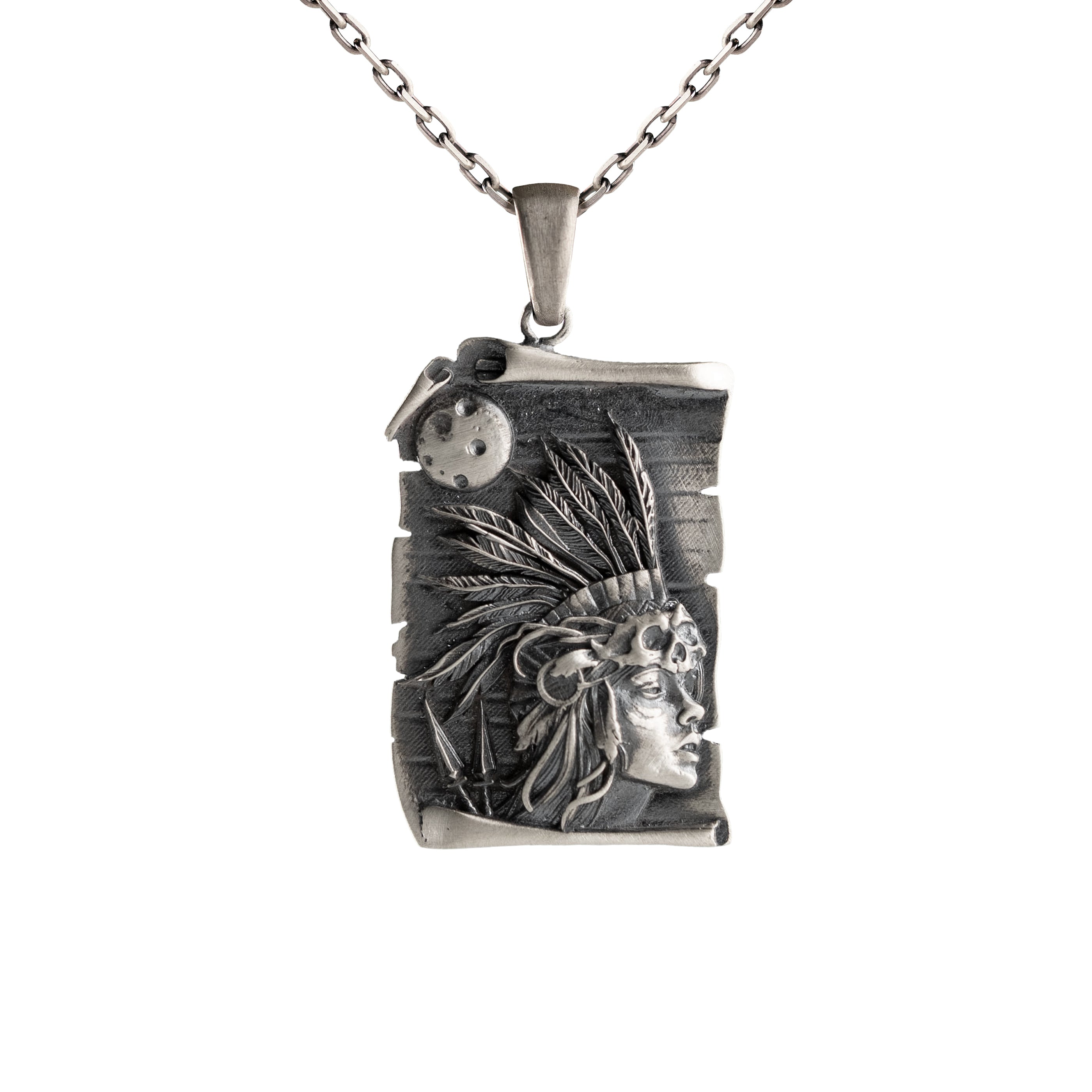 Sterling Silver Necklace - Native American Warrior Pendant - Tribal Gothic Jewelry