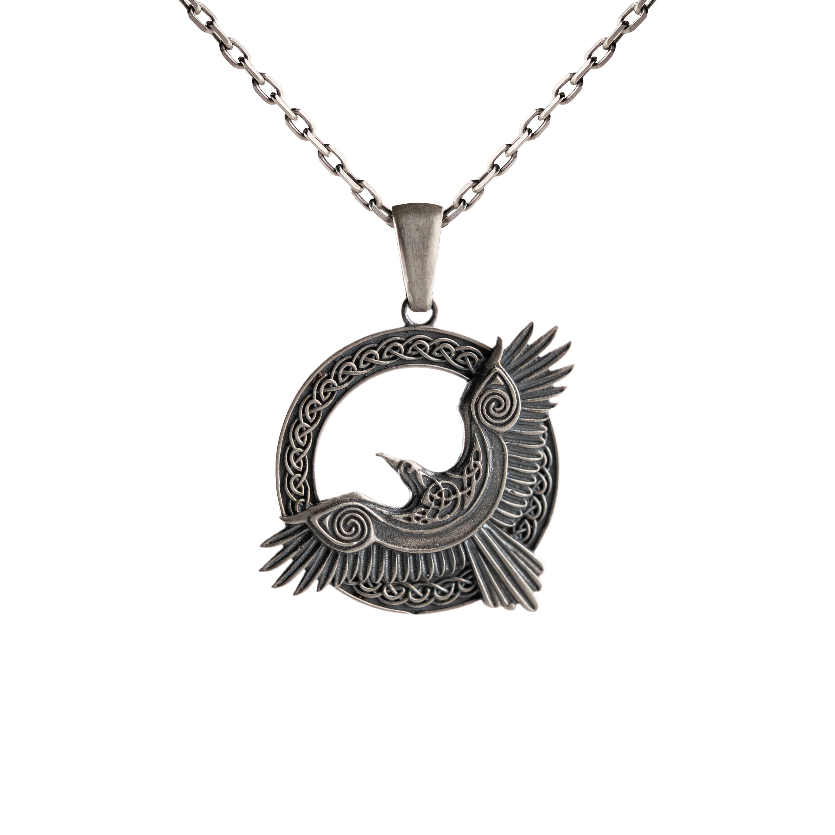 Odin's Raven Necklace – 925 Sterling Silver Viking Pendant with Celtic Amulet