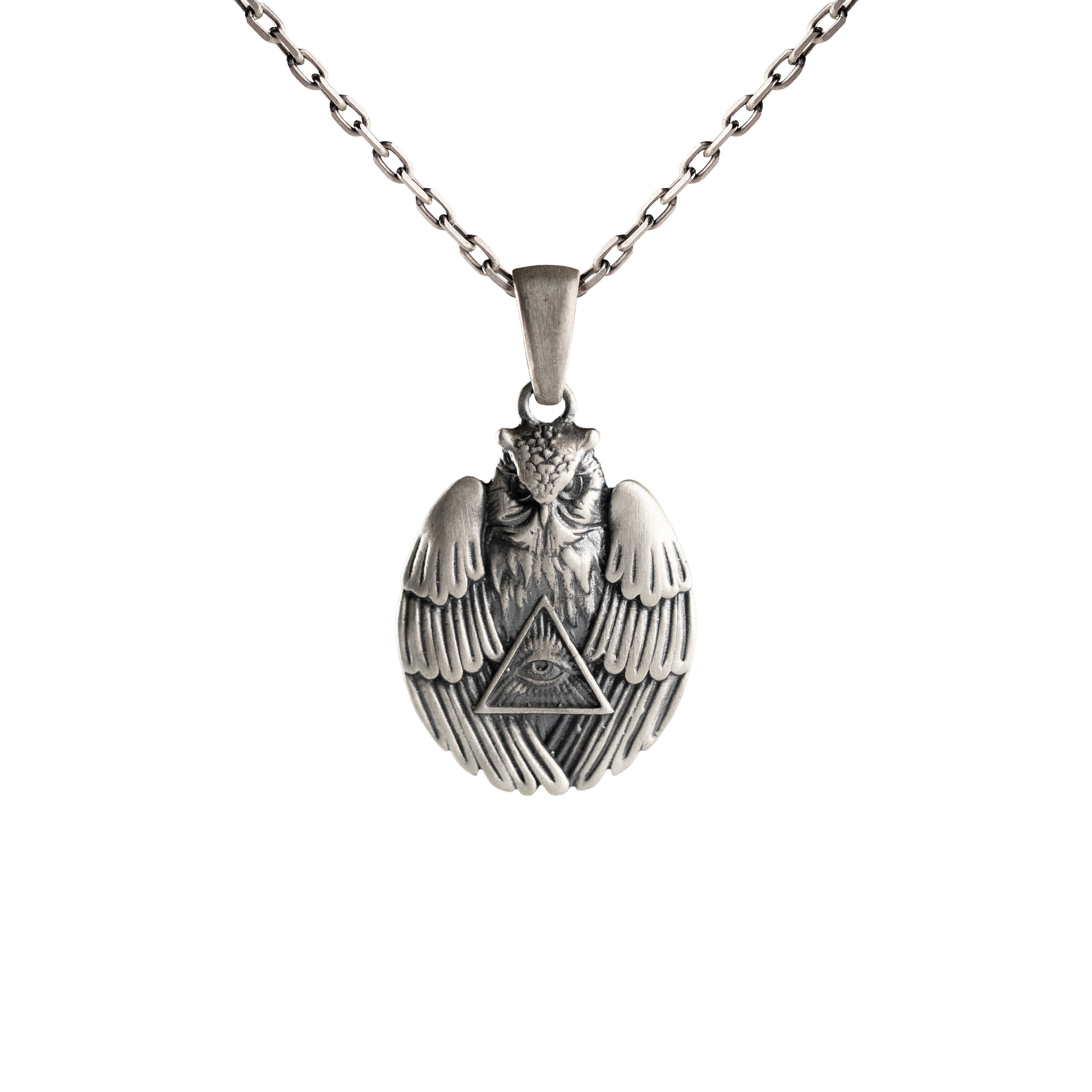 Sterling Silver Owl Necklace - Illuminati Eye Pendant Gothic Protection Amulet