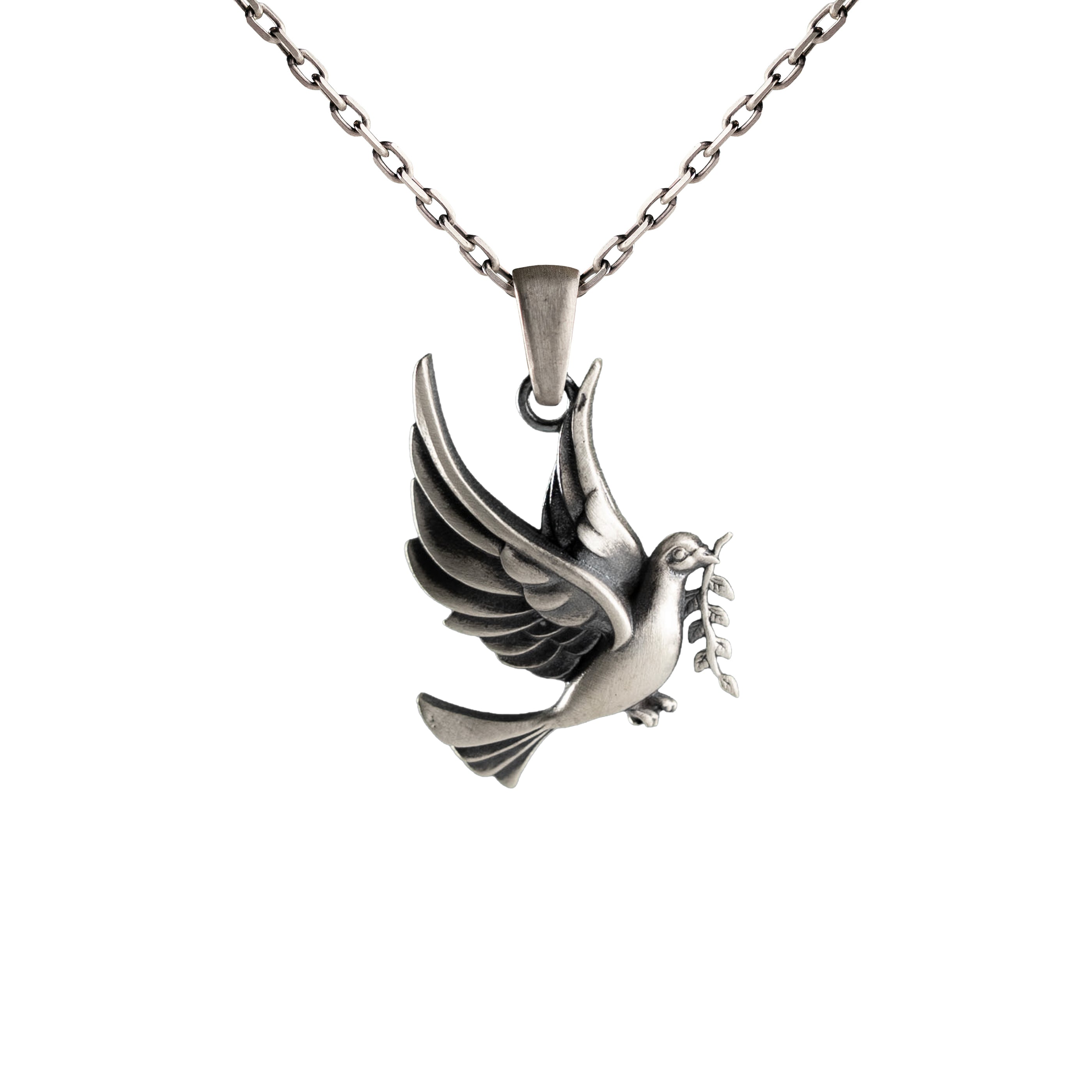 Silver Peace Dove Necklace Sterling Silver Pendant with Olive Branch Charm