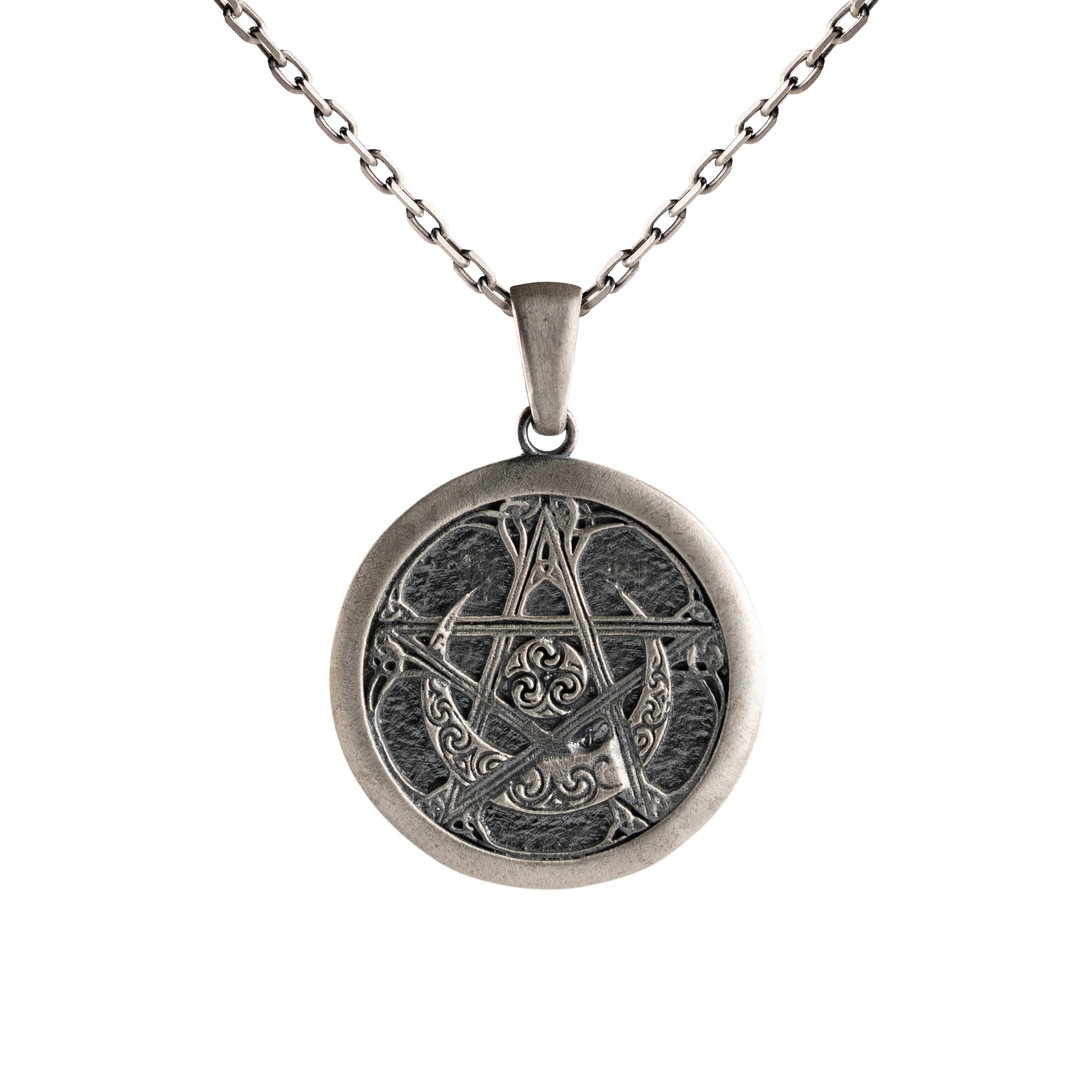 Pentagram Silver Necklace Sterling 925 Silver Pendant Gothic Pagan Amulet