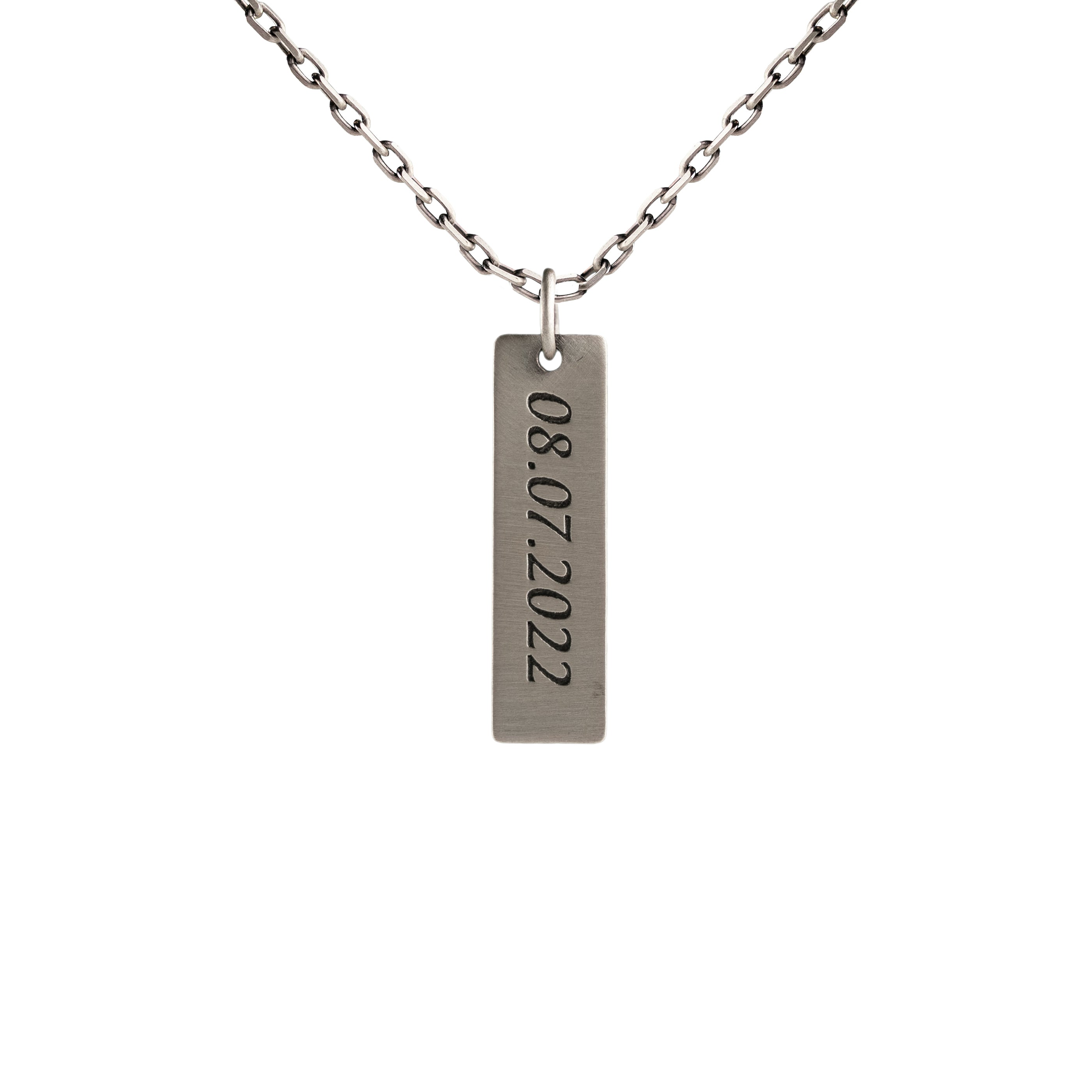 Personalized Silver Necklace - Sterling Silver Bar Pendant Gothic Minimalist Style