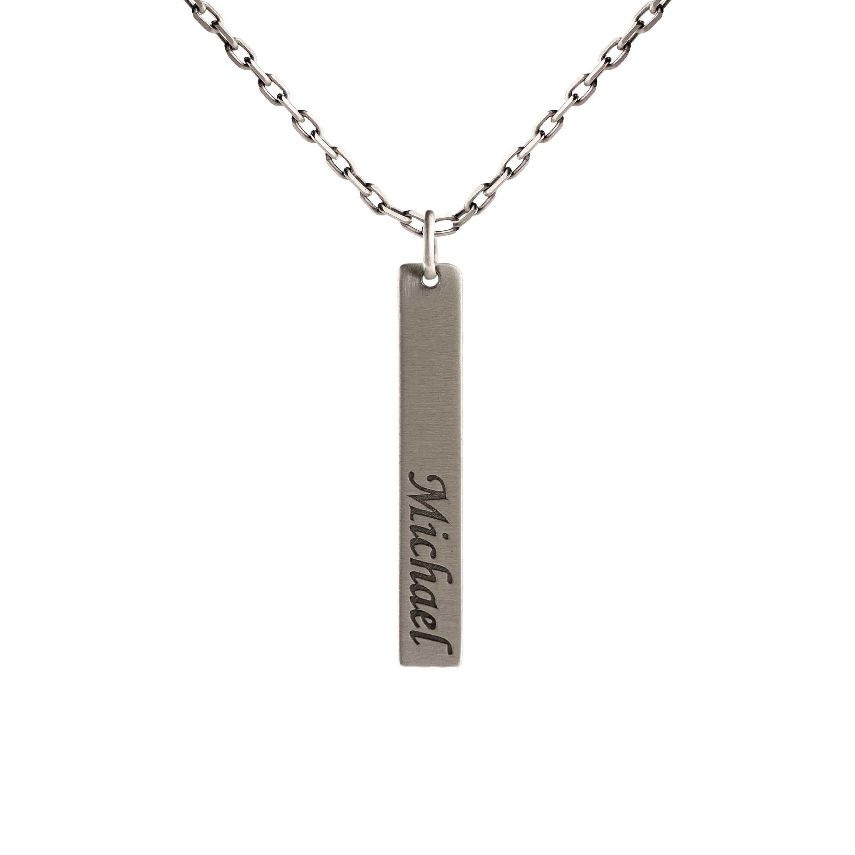 Personalized Name Bar Necklace – Engraved Silver Pendant – Unisex 925 Sterling Silver