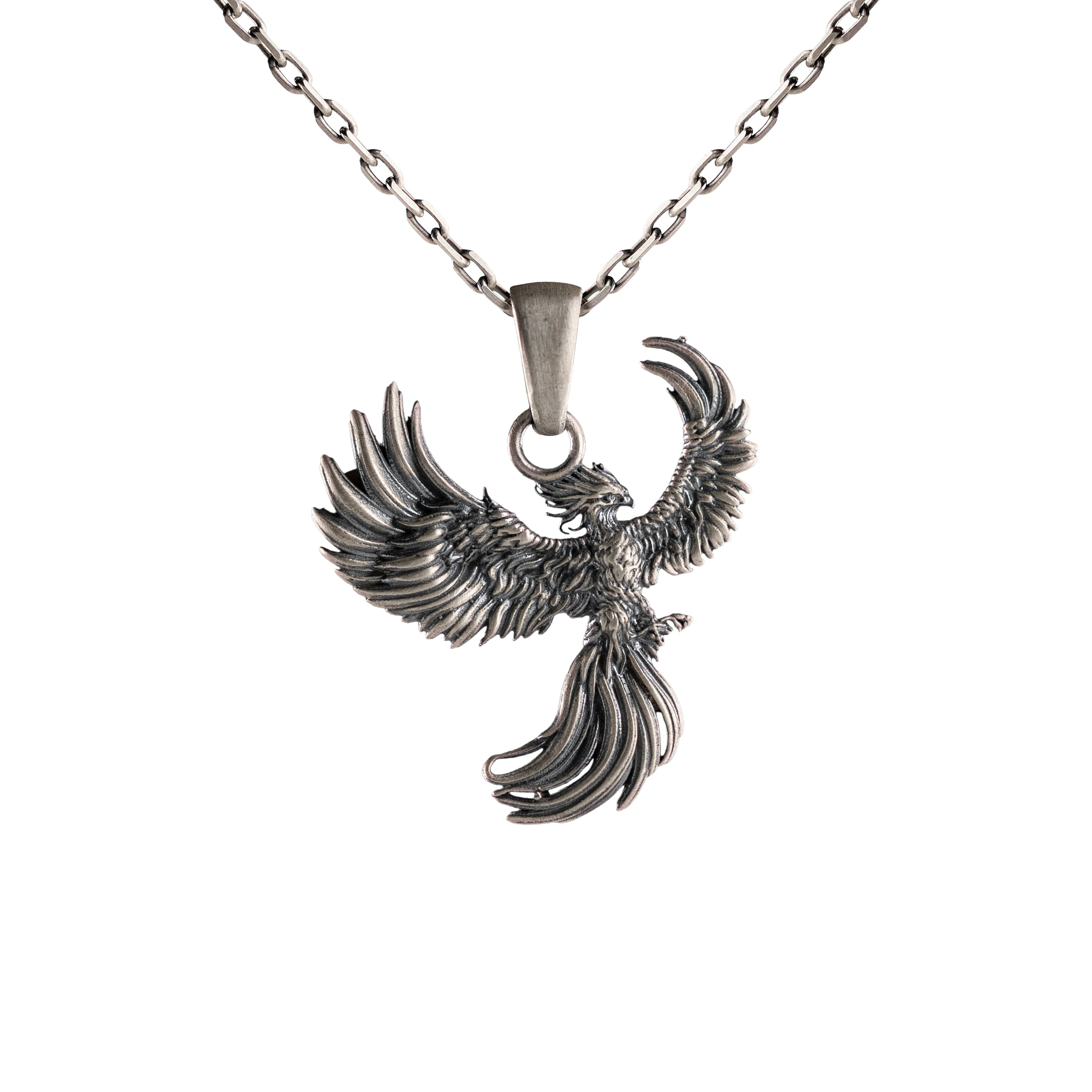 Phoenix Silver Necklace Sterling Silver Pendant Gothic Mythical Bird Jewelry