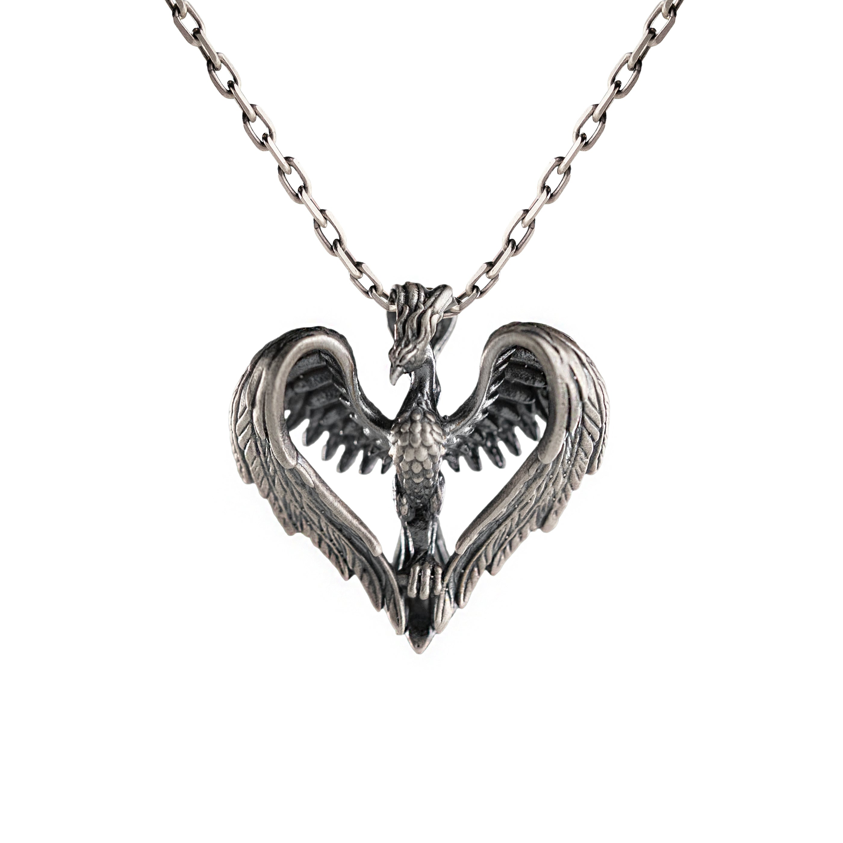Phoenix Silver Pendant Sterling Silver Gothic Mythical Bird Strength Necklace