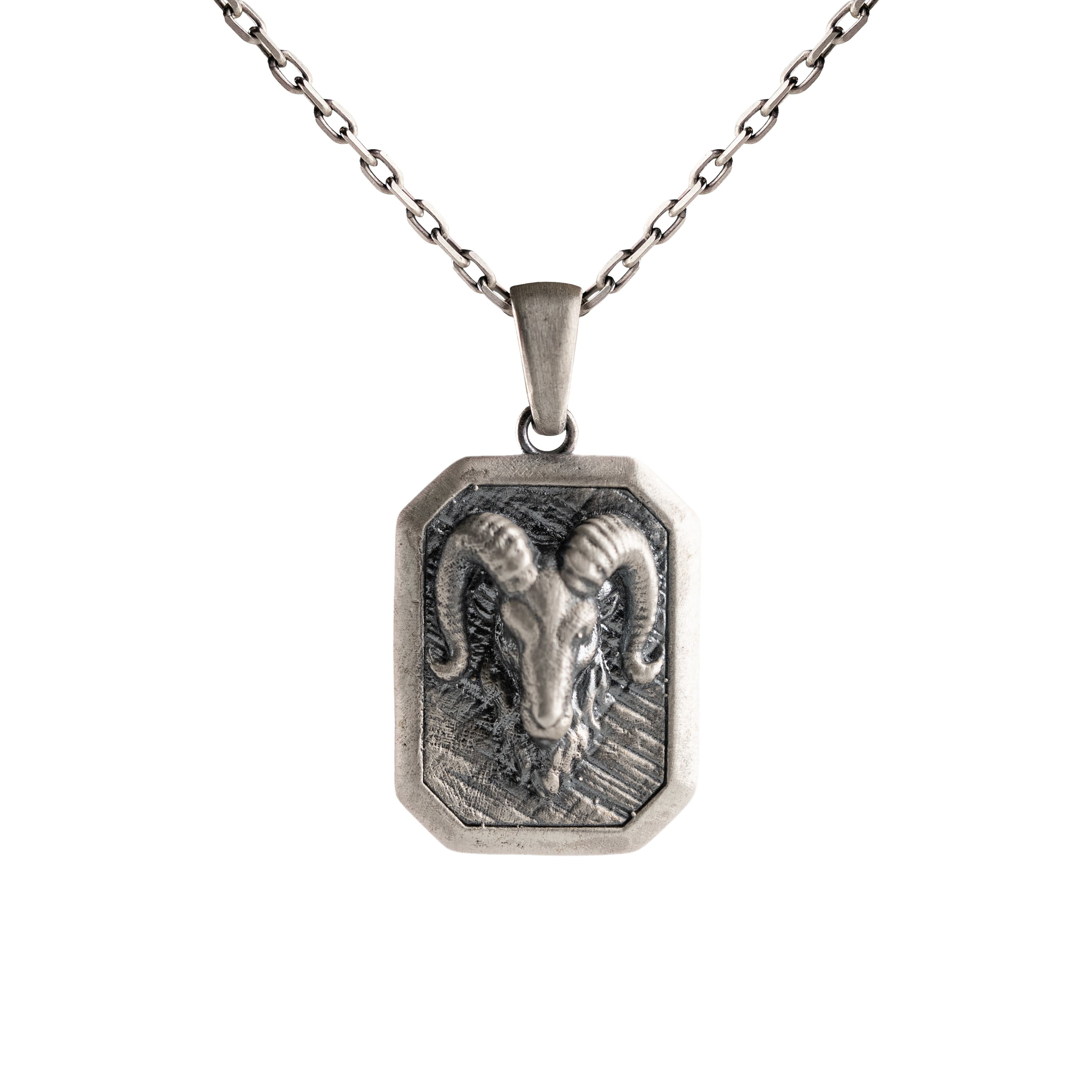 Ram Skull Necklace Sterling Silver Gothic Aries Zodiac Pendant Leadership Symbol
