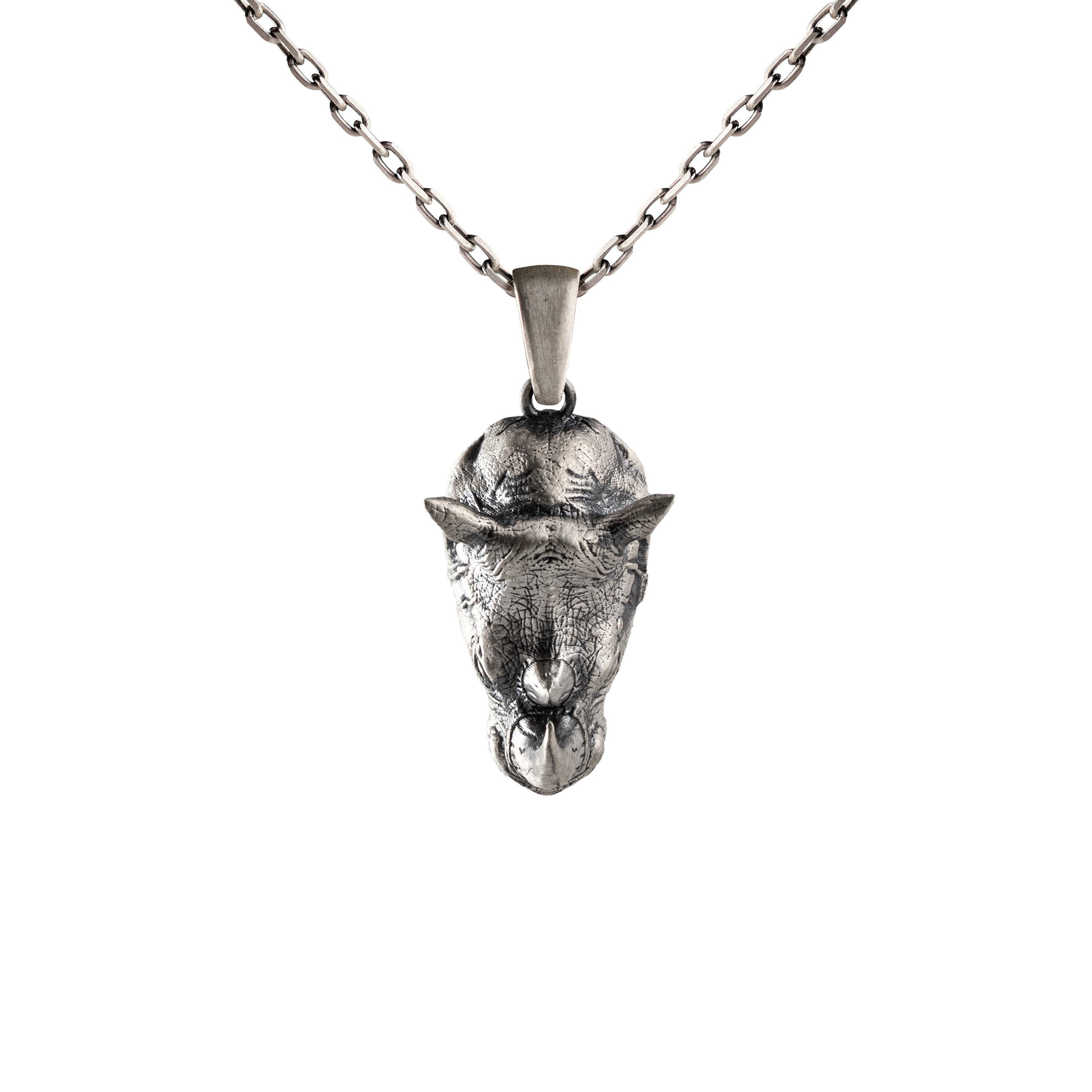 Rhino Head Necklace - Handcrafted Sterling Silver Pendant With Bold Wildlife Charm