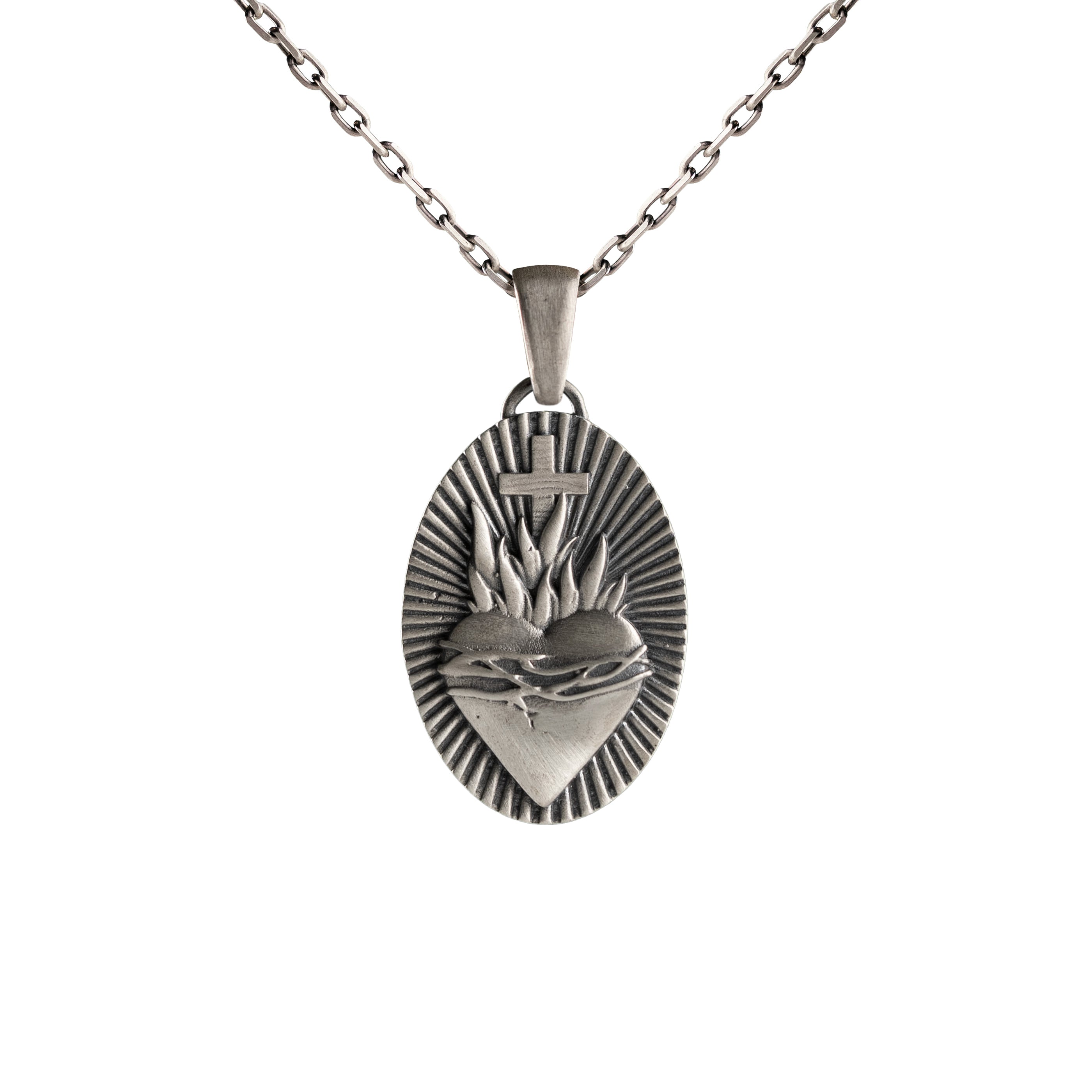 Sacred Heart Necklace - Oxidized 925 Sterling Silver Gothic Religious Pendant