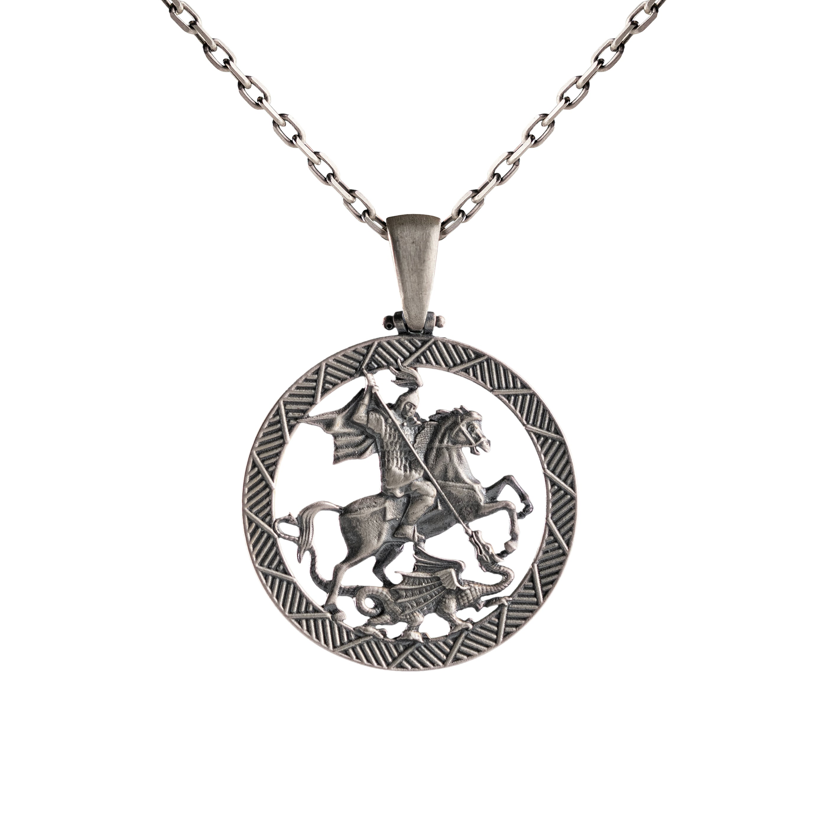 Saint George Necklace Sterling Silver Dragon Pendant Medieval Warrior Amulet