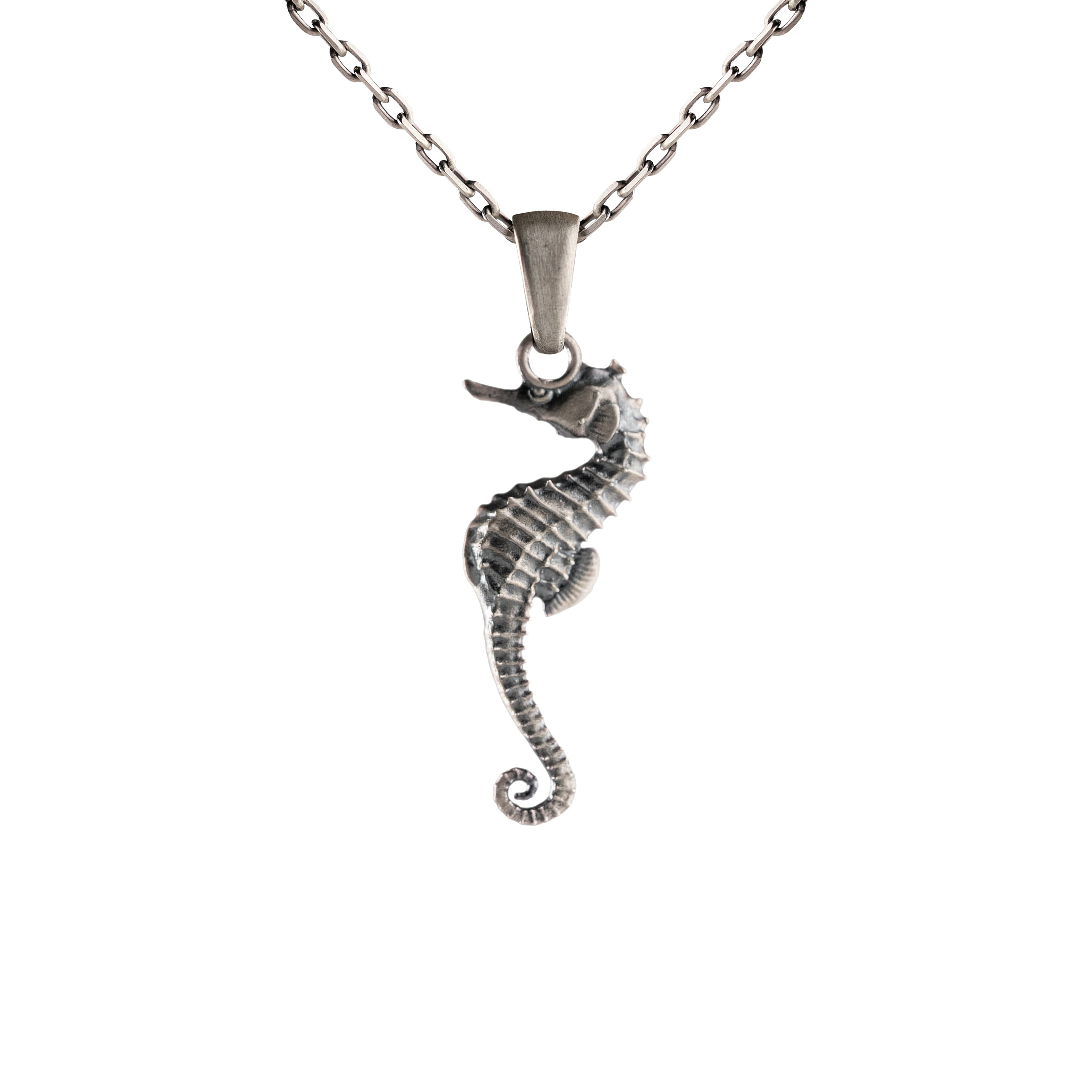 Sterling Silver Seahorse Necklace – Gothic Nautical Pendant with Maritime Charm