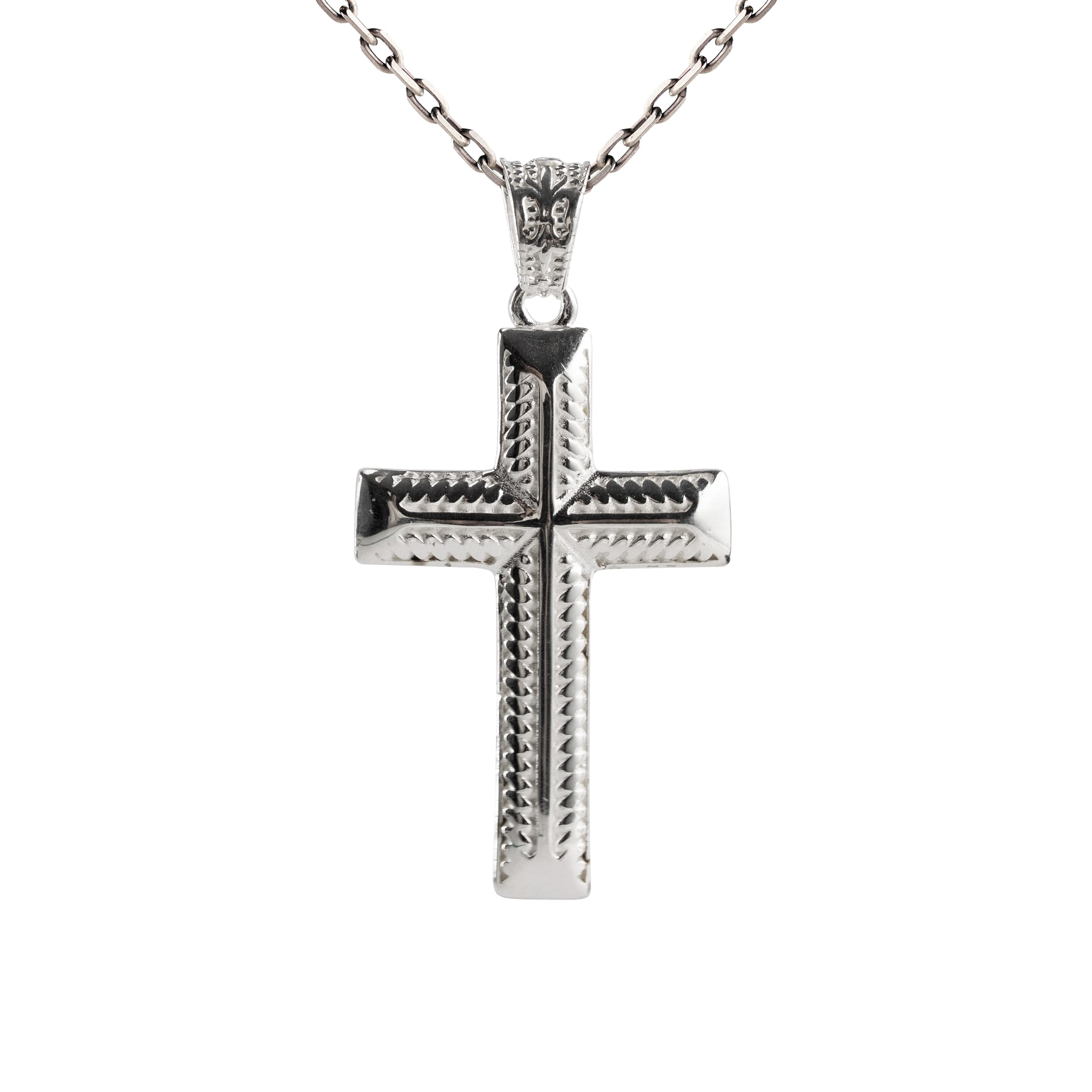 925 Sterling Silver Cross Pendant Gothic Serrated Barbed Wire Industrial Necklace