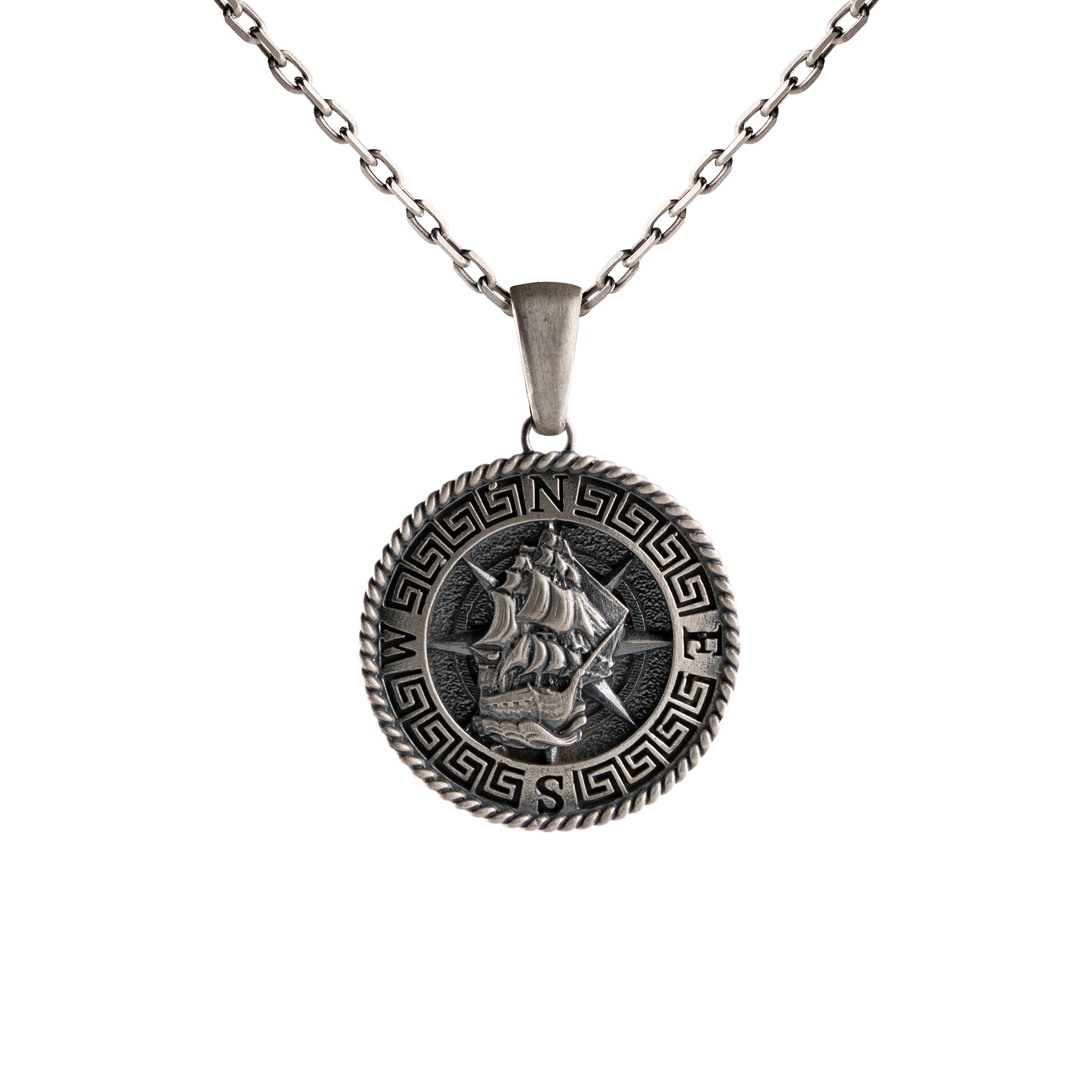 925 Sterling Silver Pendant - Gothic Ship Symbol - Nautical Maritime Necklace