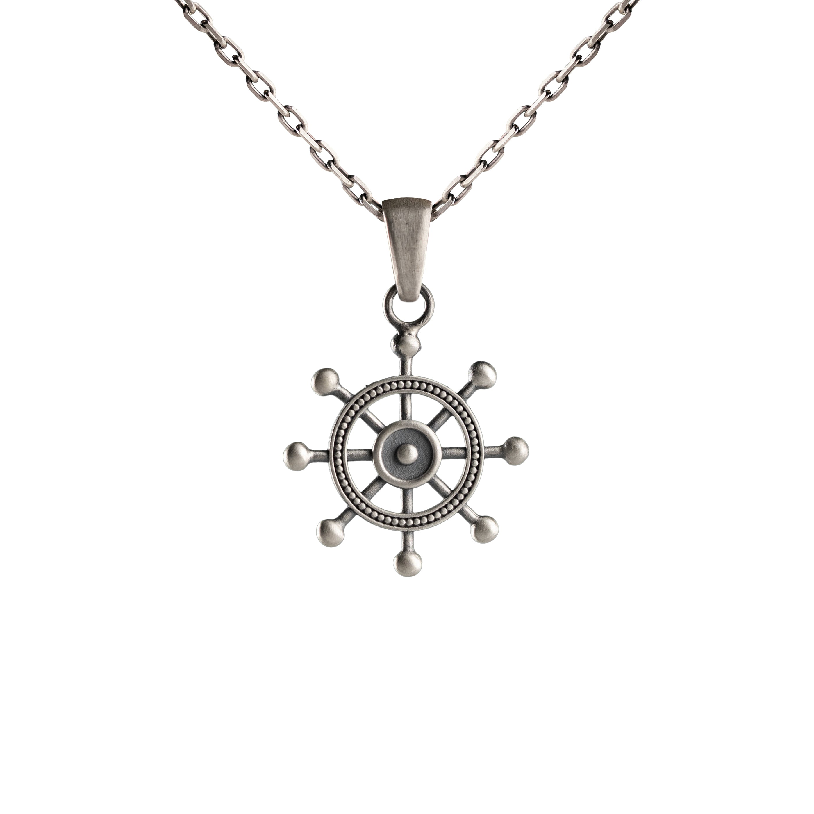 Ship Wheel Necklace Sterling Silver Nautical Pendant Gothic Maritime Charm