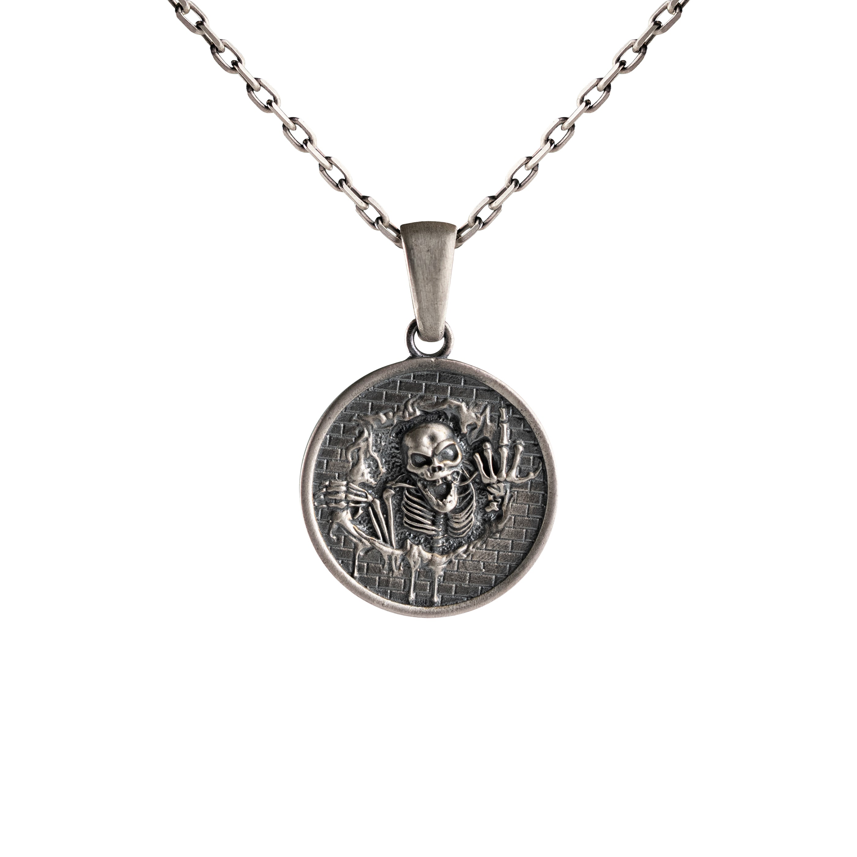 Sterling Silver Skull Pendant Gothic Skeleton Charm 925 Silver Biker Jewelry