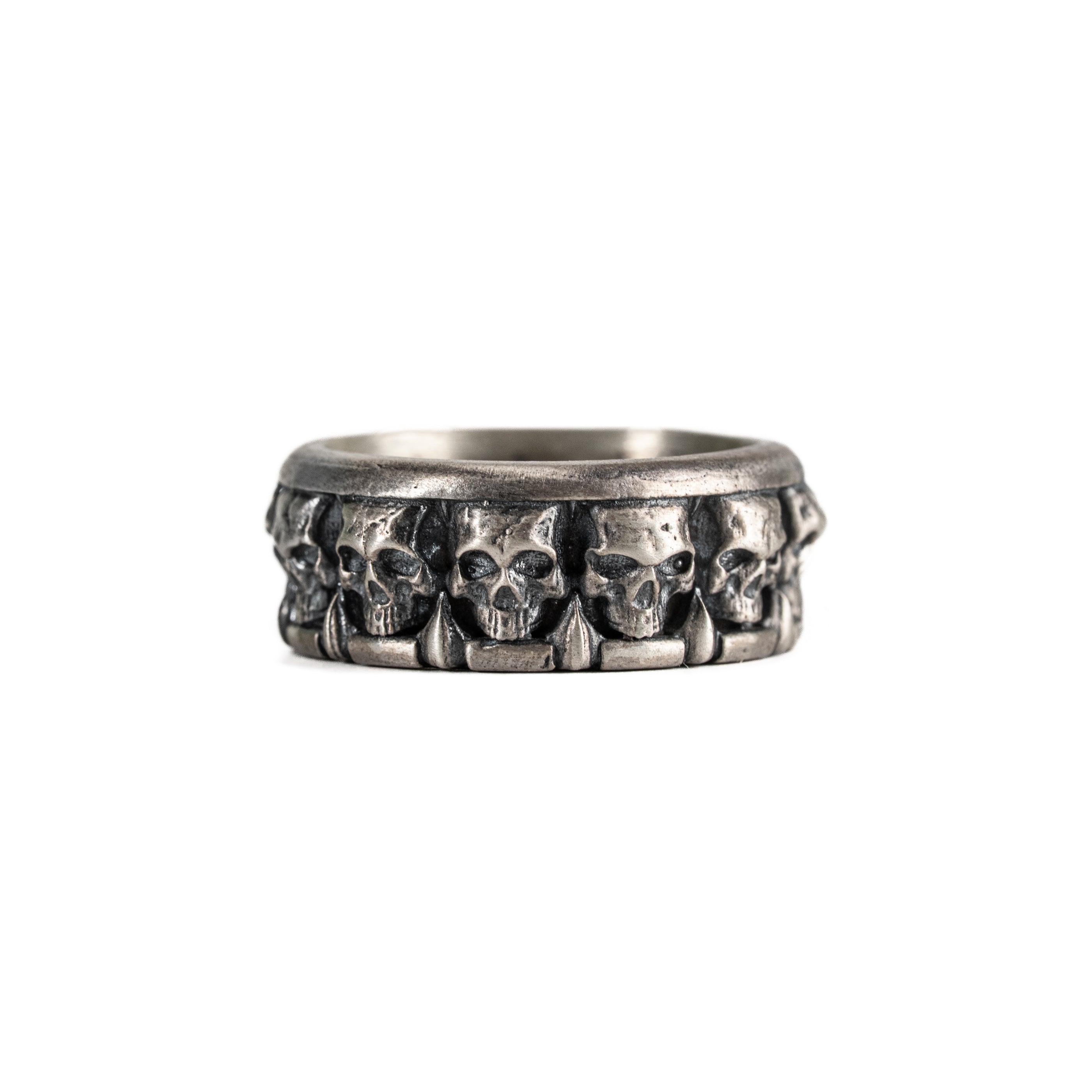 Skull Silver Ring Sterling 925 Silver Gothic Biker Engraved Wedding Band