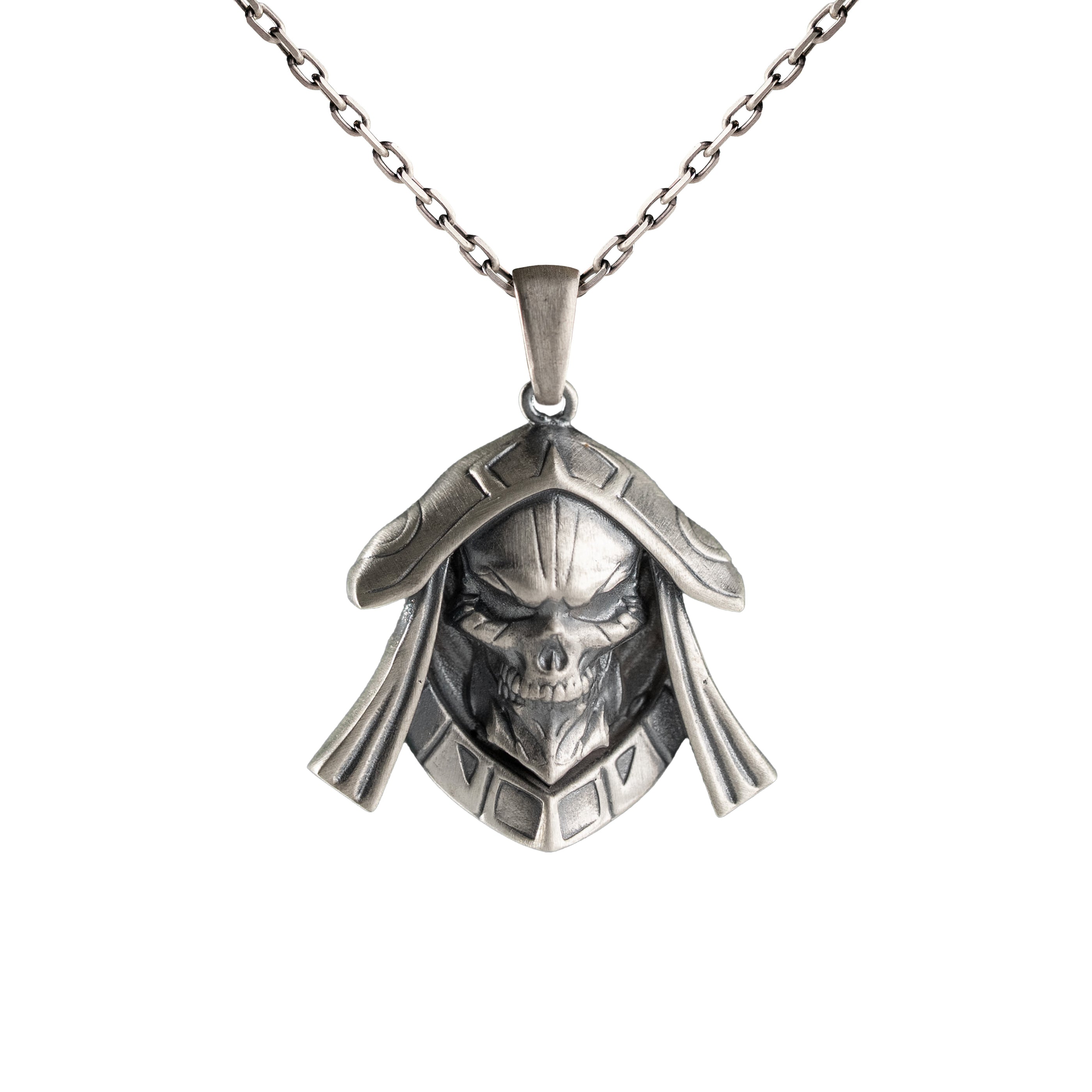 Sterling Silver Skull Necklace - Sorcerer Skull Pendant with Dark Fantasy Gothic Style