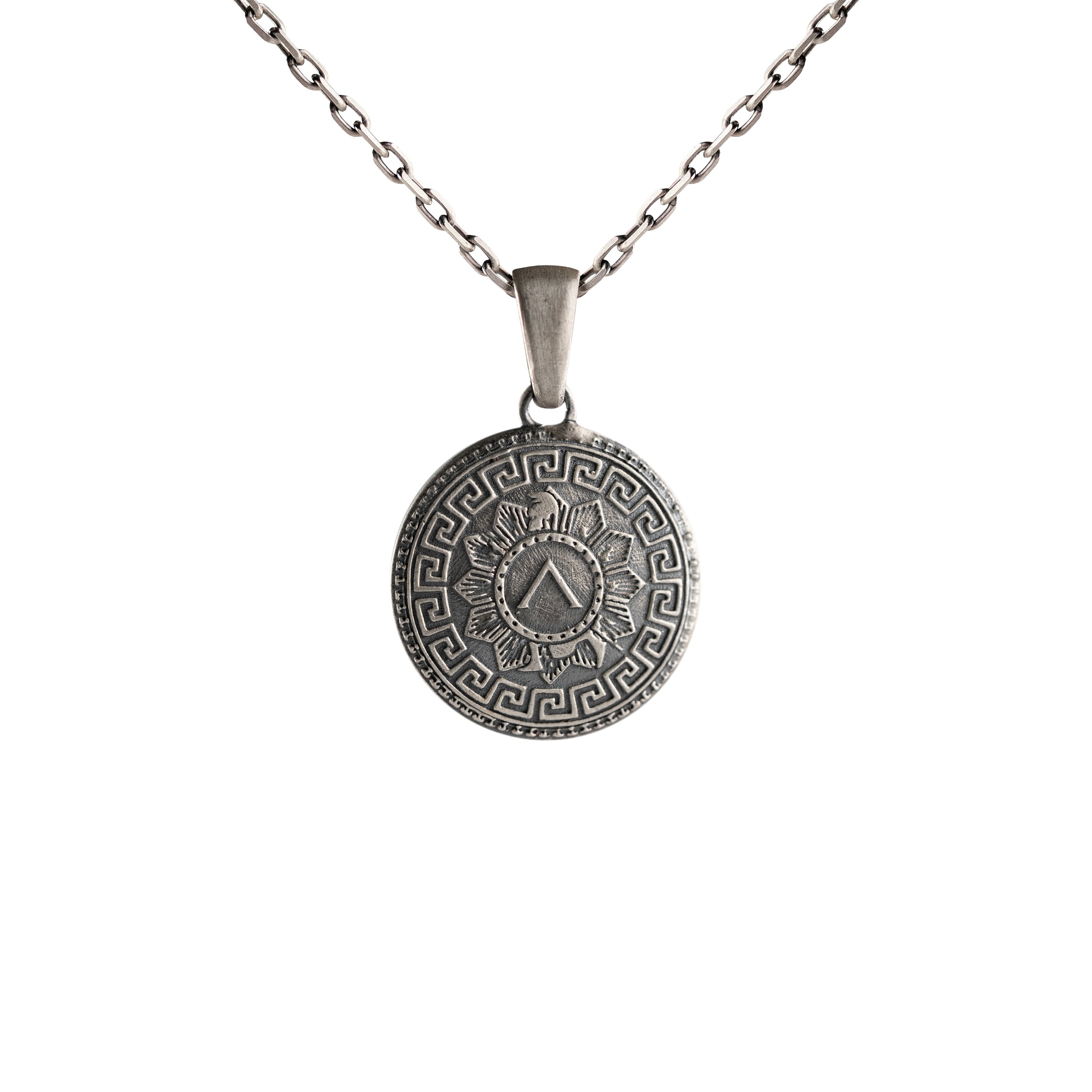 Custom Spartan Shield Necklace – 925 Sterling Silver Greek Warrior Pendant with Silver Necklace
