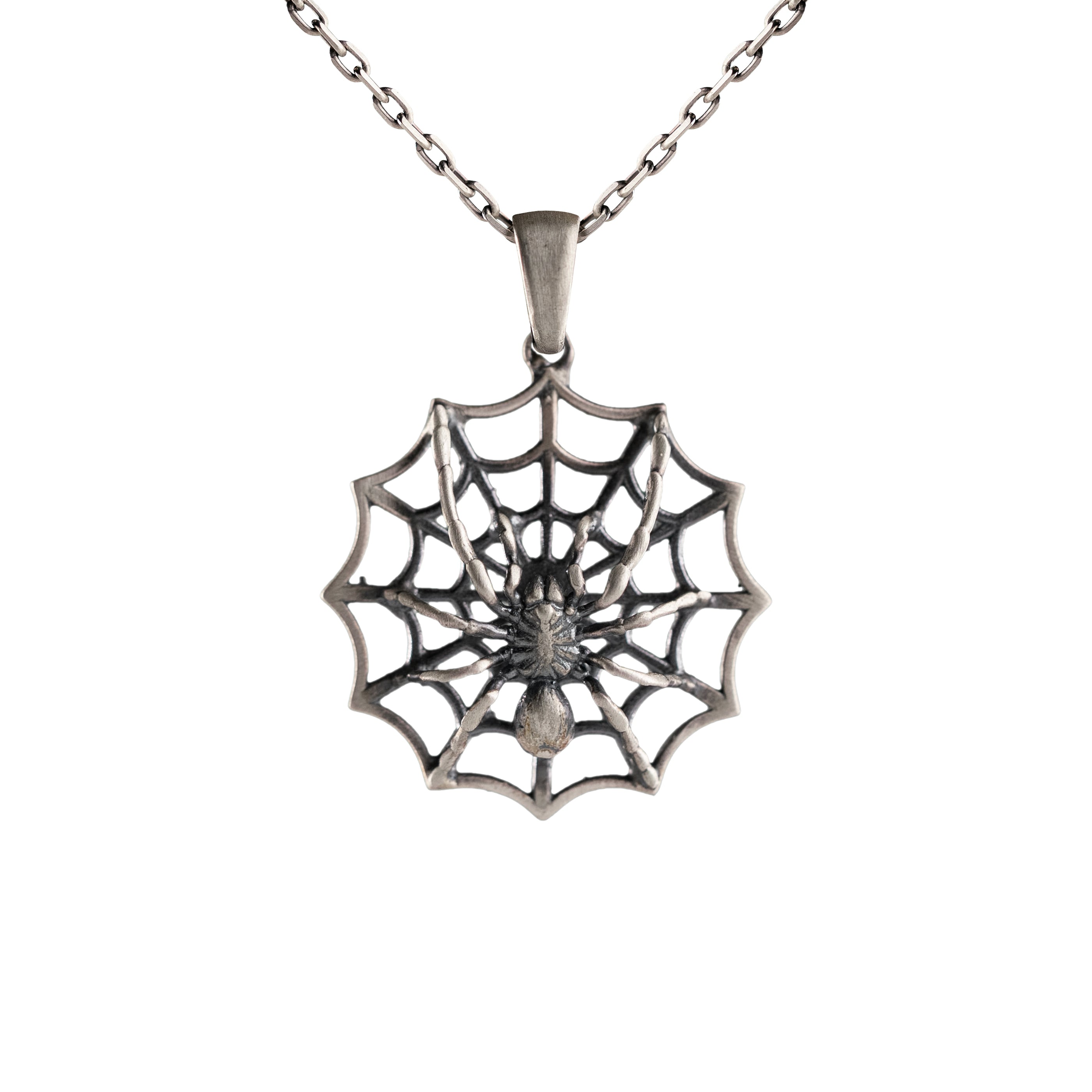 Gothic Spider Web Pendant – Handmade 925 Silver Unisex Necklace, Unique Halloween Gift