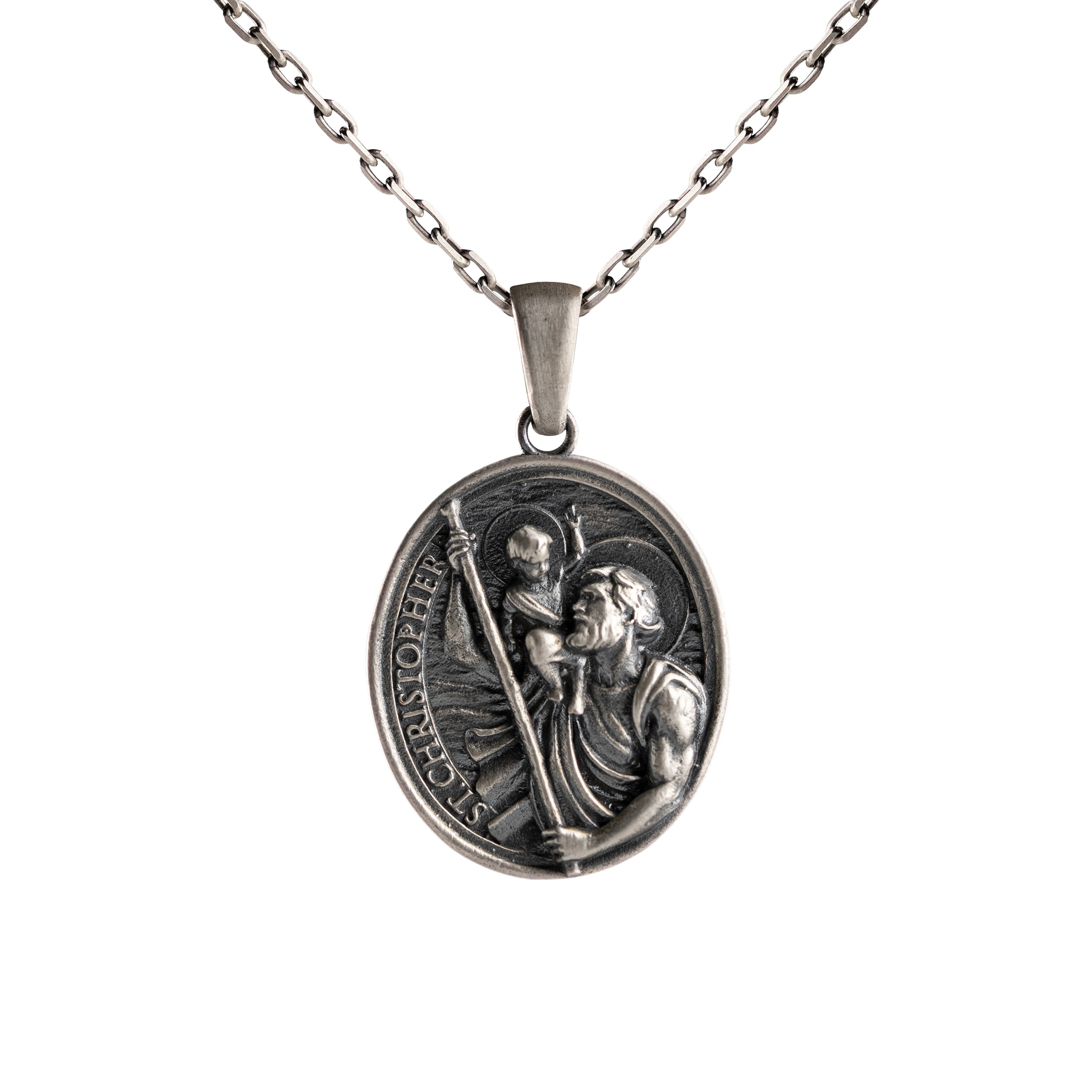 St Christopher Necklace Sterling Silver Gothic Protection Pendant