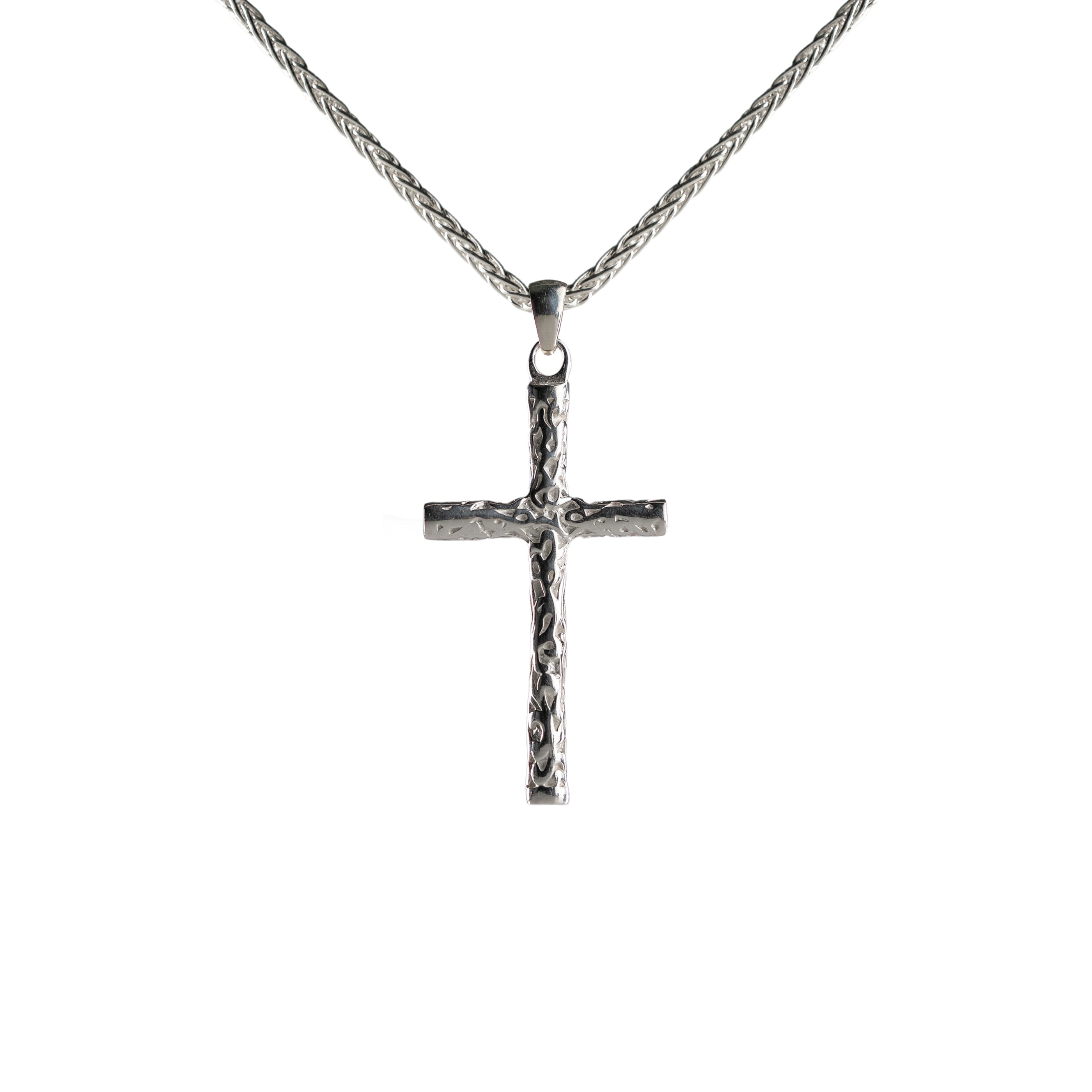 Sterling Silver Cross Necklace Gothic Pendant Oxidized Textured Silver Jewelry