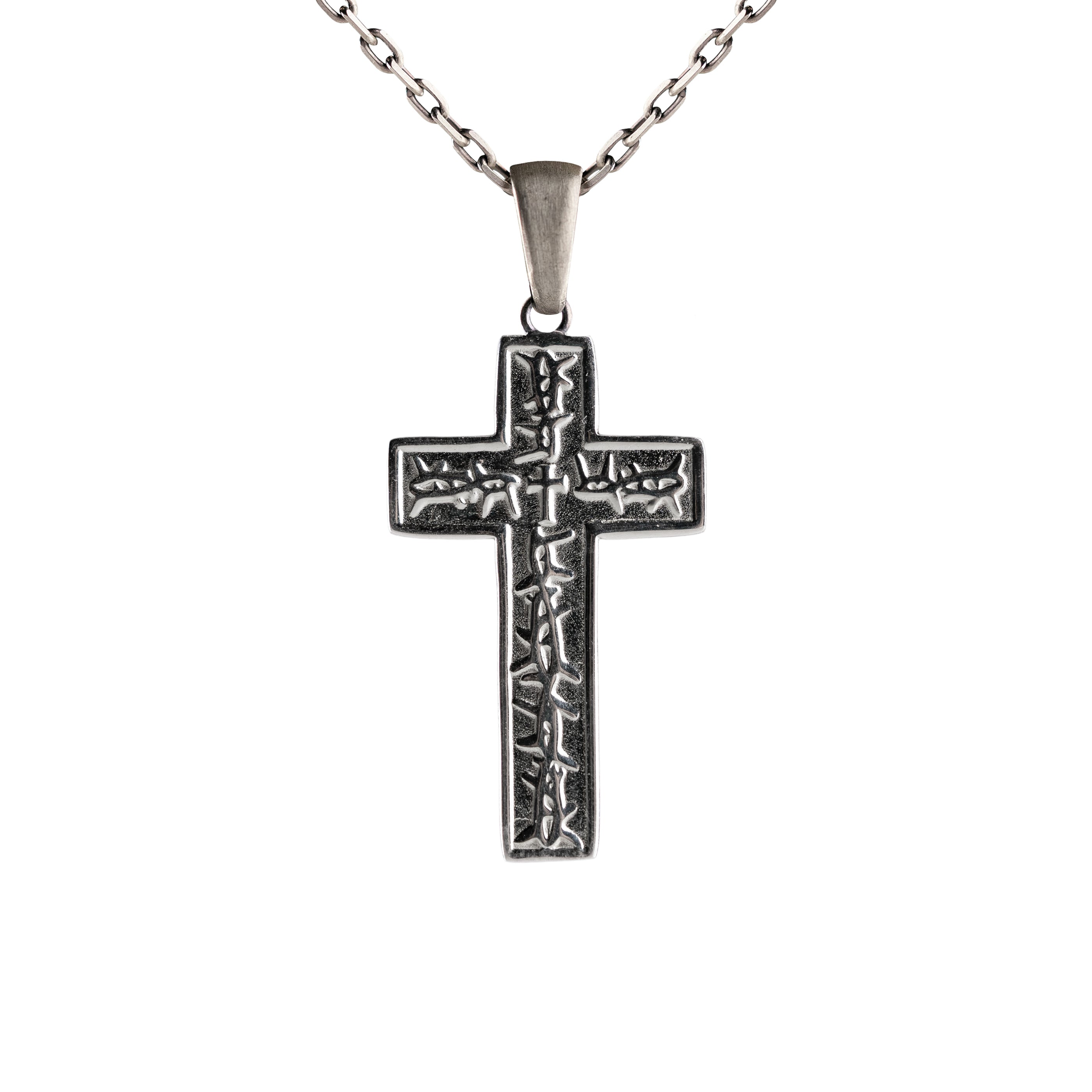 925 Sterling Silver Cross Thorn Pendant Gothic Unisex Religious Protection Necklace