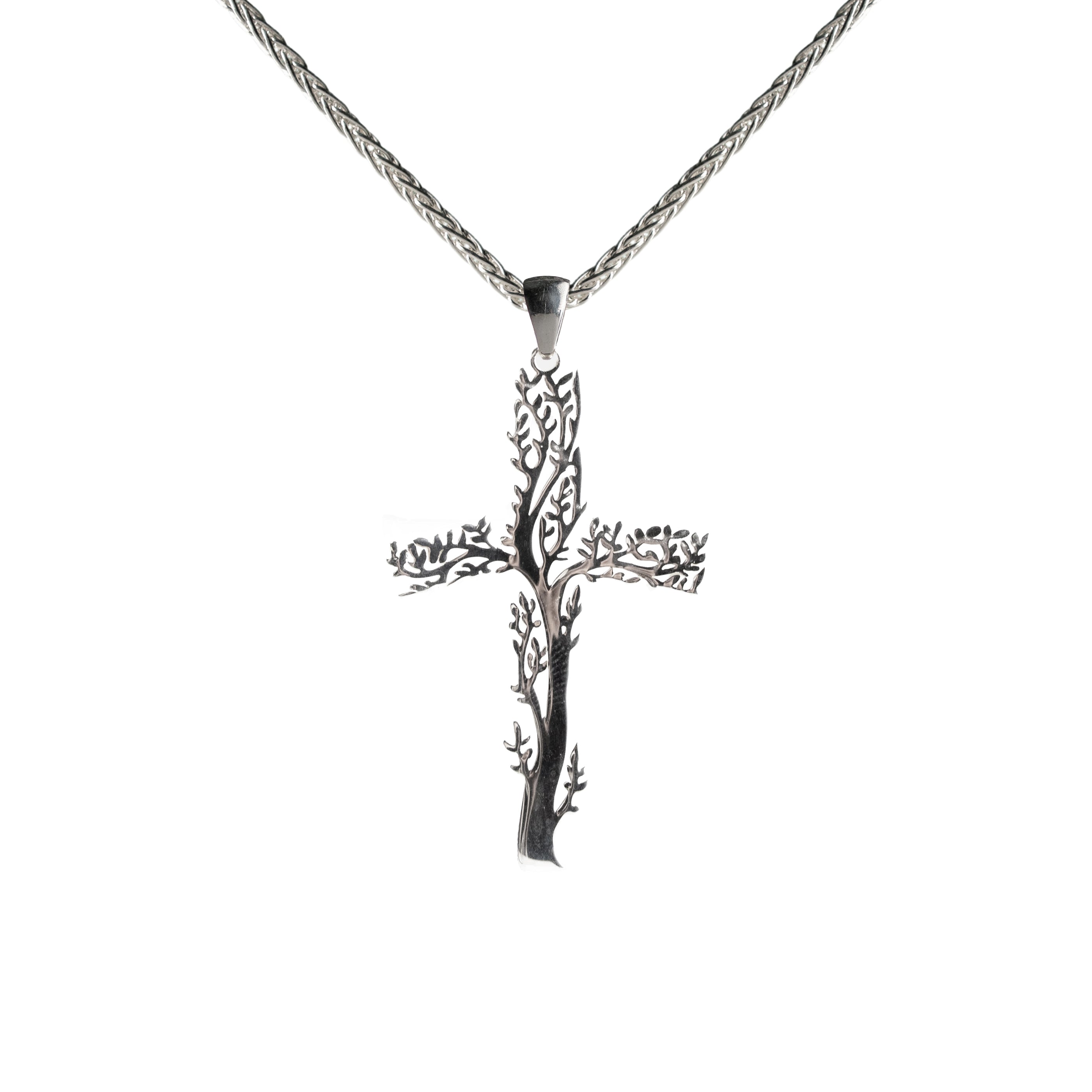 Tree of Life Cross Necklace 925 Sterling Silver Gothic Norse Pendant