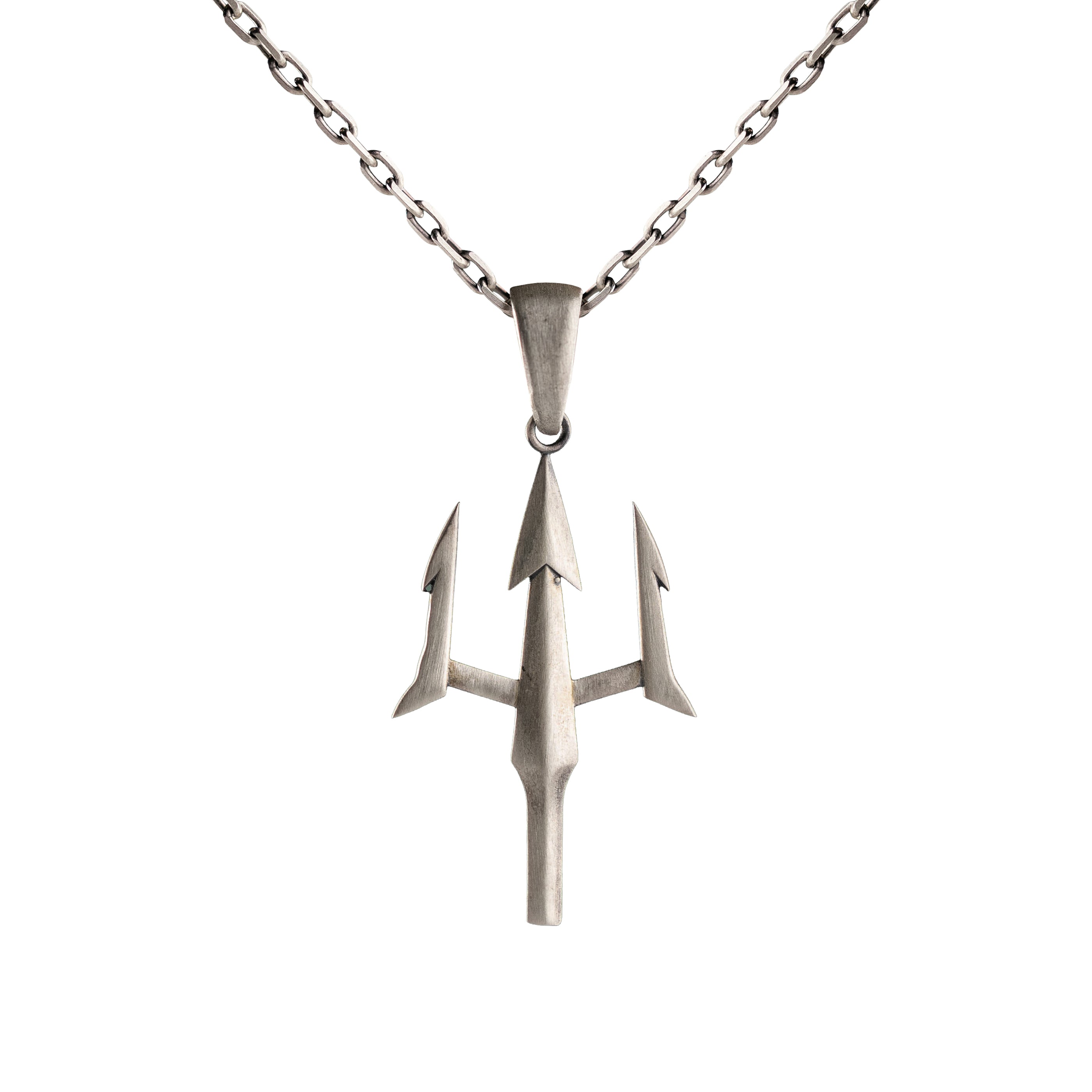 Poseidon Trident Pendant Sterling Silver Gothic Sea God Necklace
