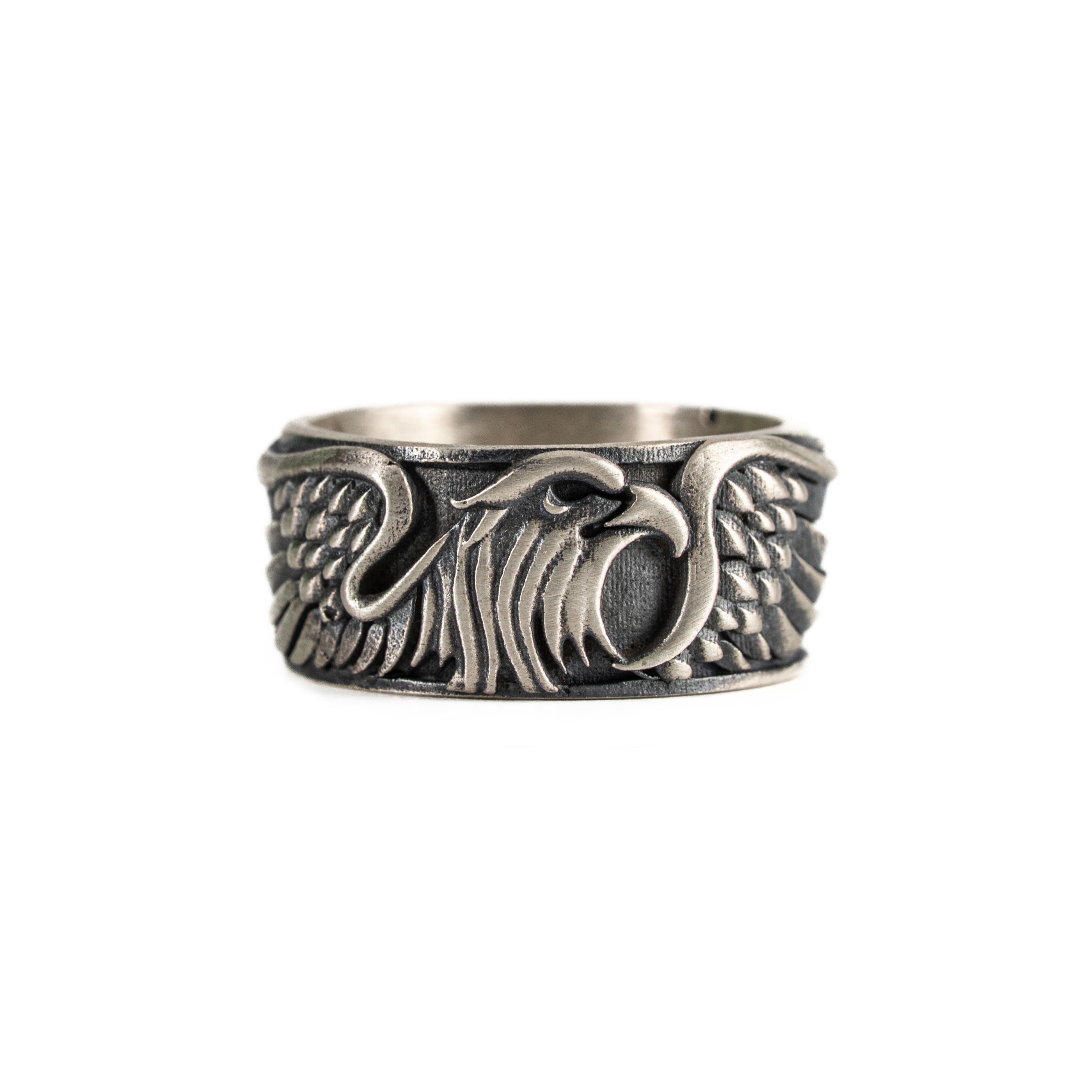 Winged Eagle Ring Sterling Silver Biker Symbol Strength Gothic Signet