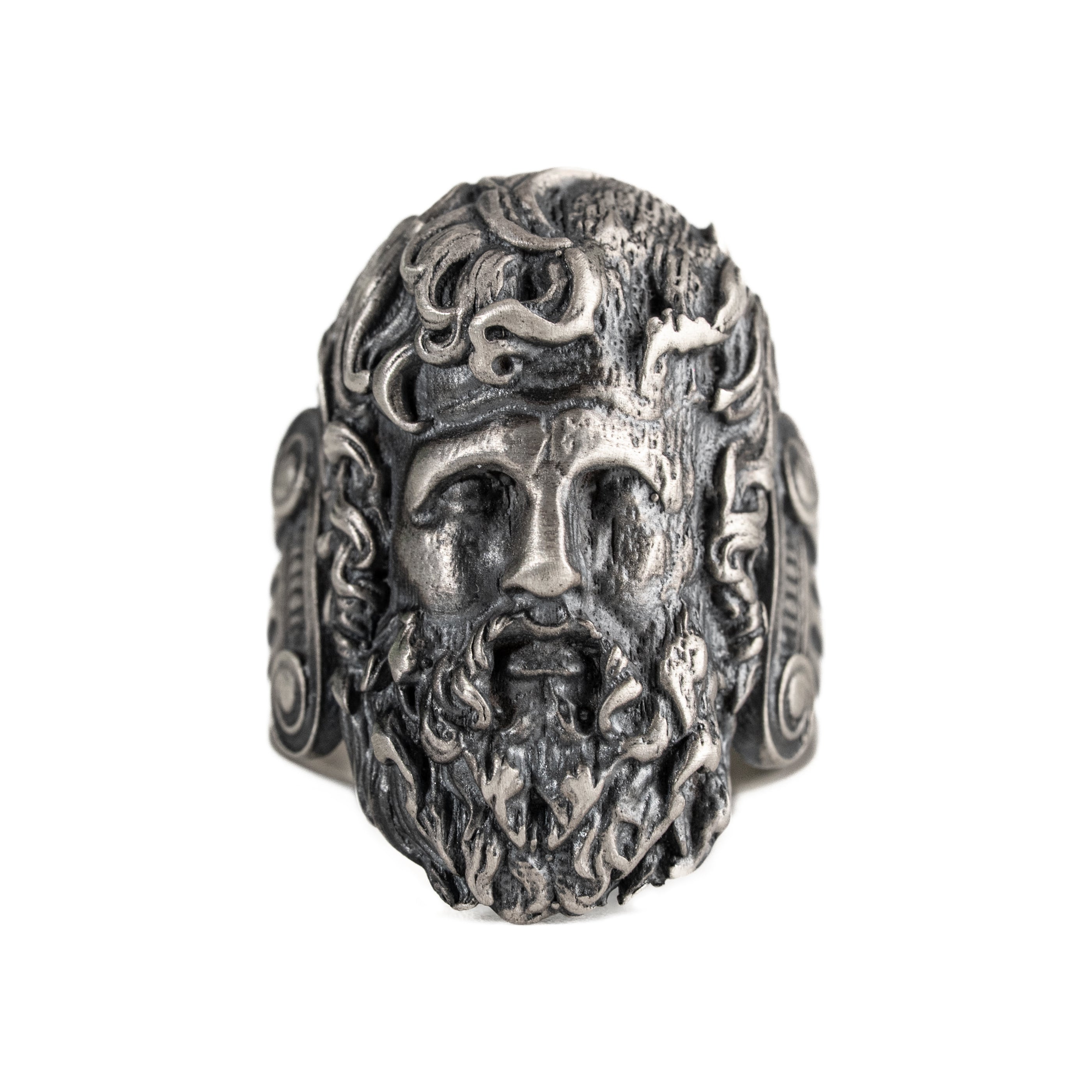 Zeus Silver Ring – Greek Mythology Signet in 925 Sterling Silver with Oxidized Finish